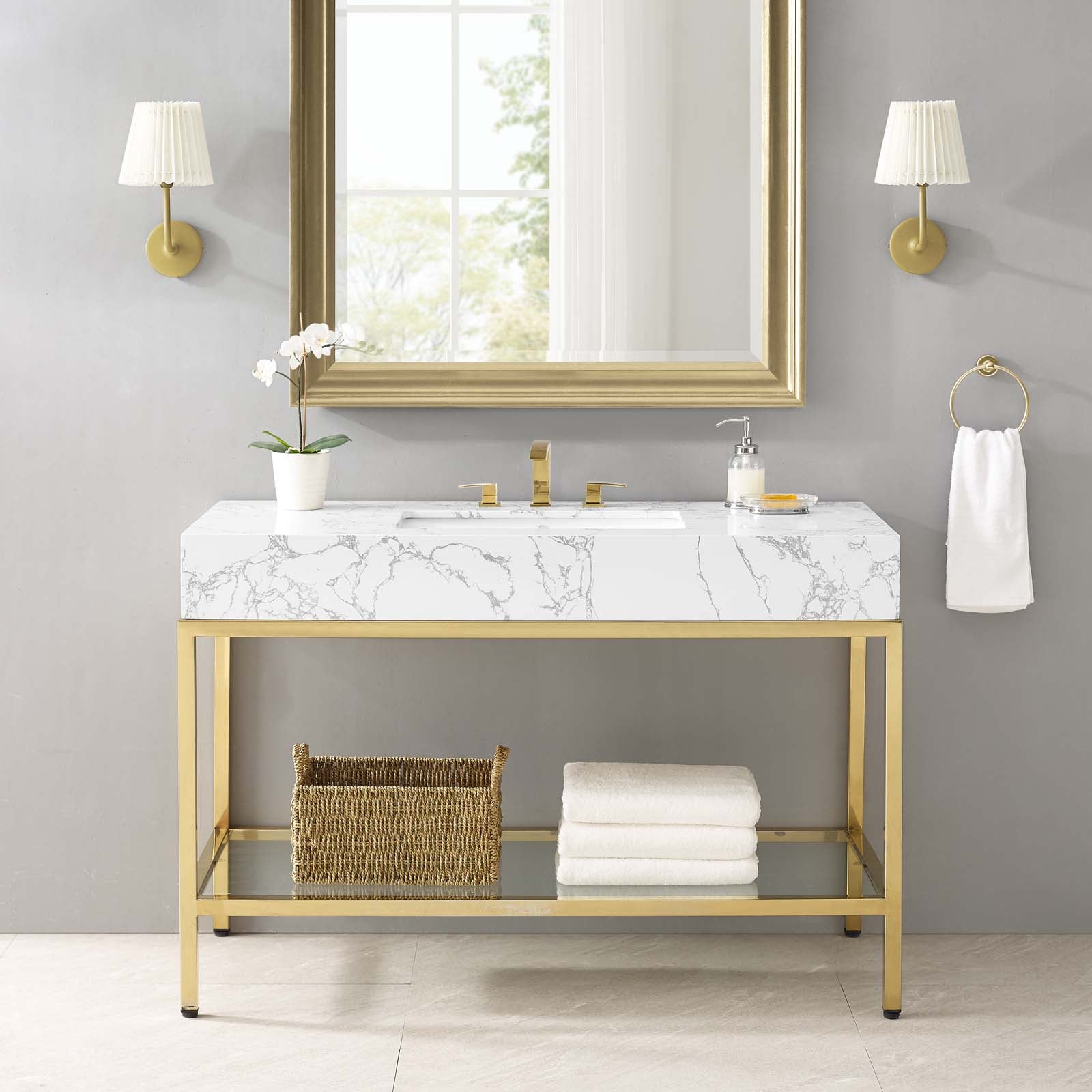 Kingsley 50" Gold Stainless Steel Bathroom Vanity-Bathroom Vanity-Modway-Wall2Wall Furnishings