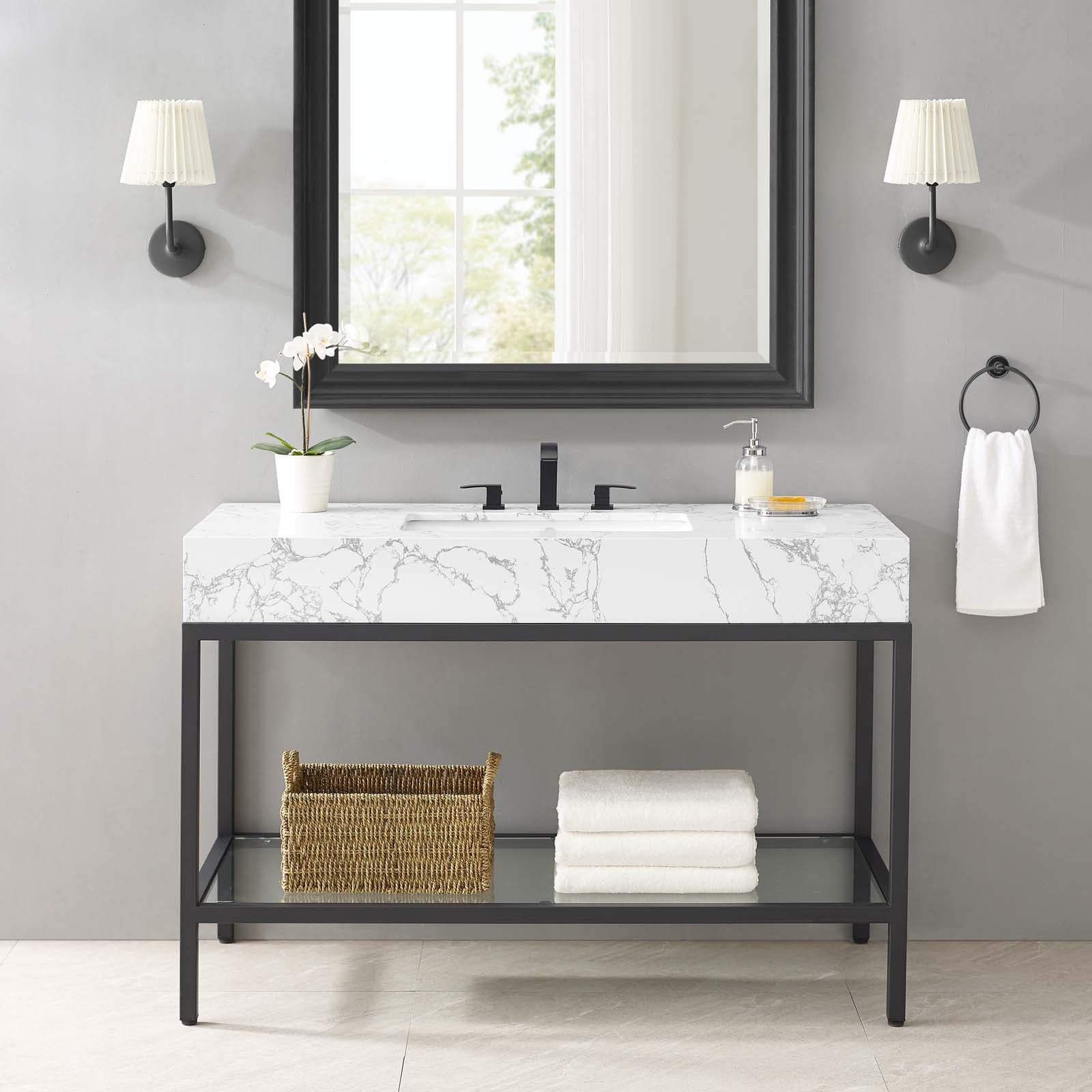 Kingsley 50" Black Stainless Steel Bathroom Vanity-Bathroom Vanity-Modway-Wall2Wall Furnishings
