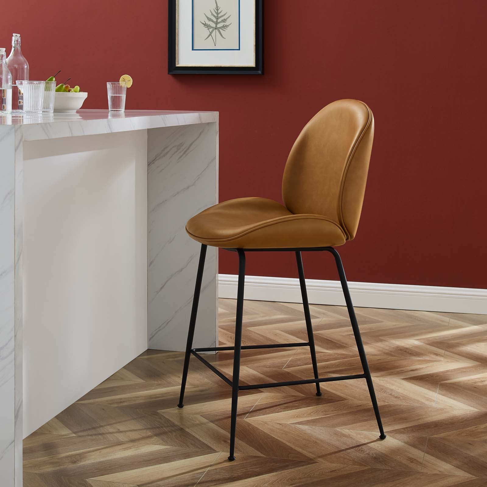 Scoop Black Powder Coated Steel Leg Vegan Leather Counter Stool-Counter Stool-Modway-Wall2Wall Furnishings