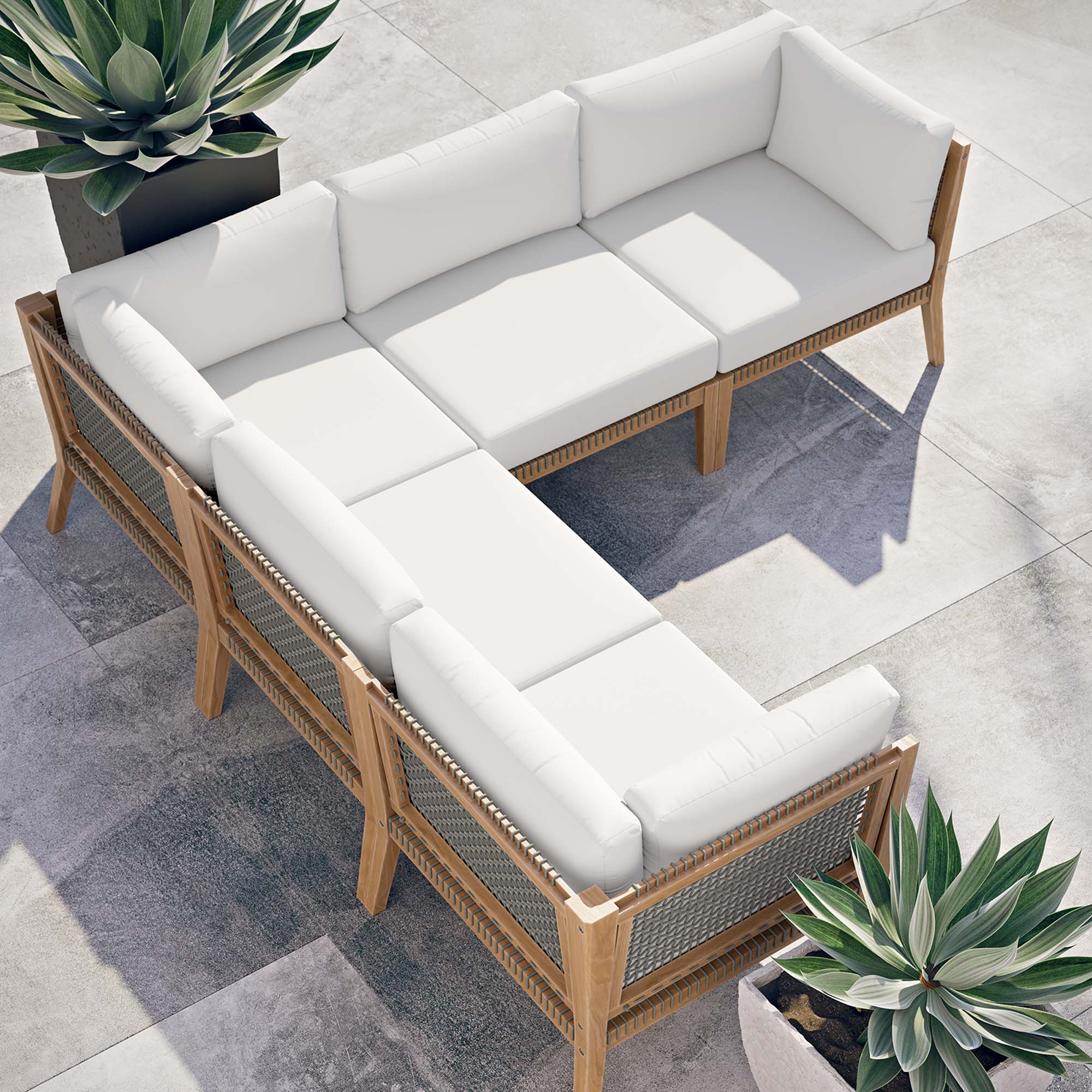 Clearwater 5-Piece Outdoor Patio Teak Wood Sectional Sofa