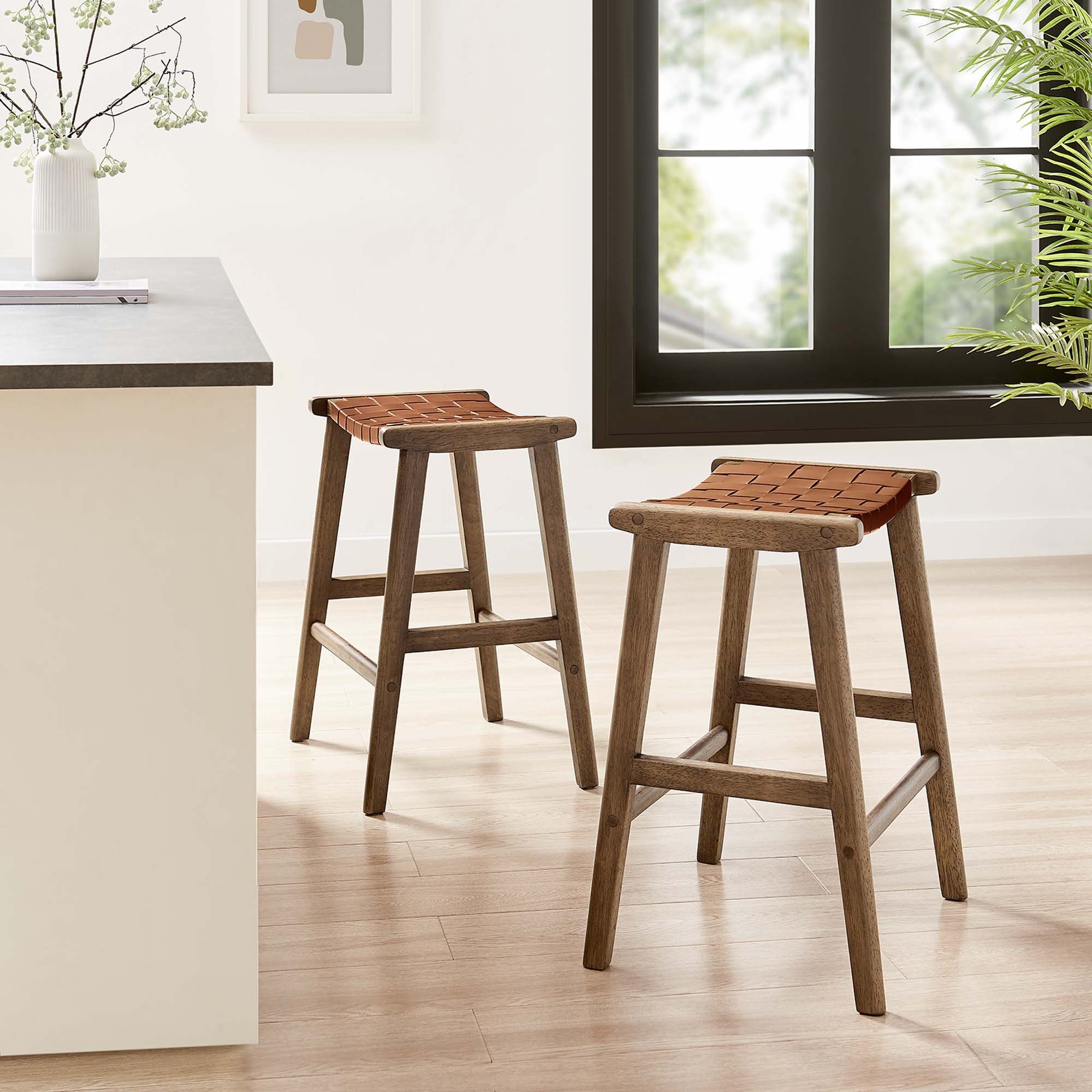 Saoirse Faux Leather Wood Counter Stool Set of 2