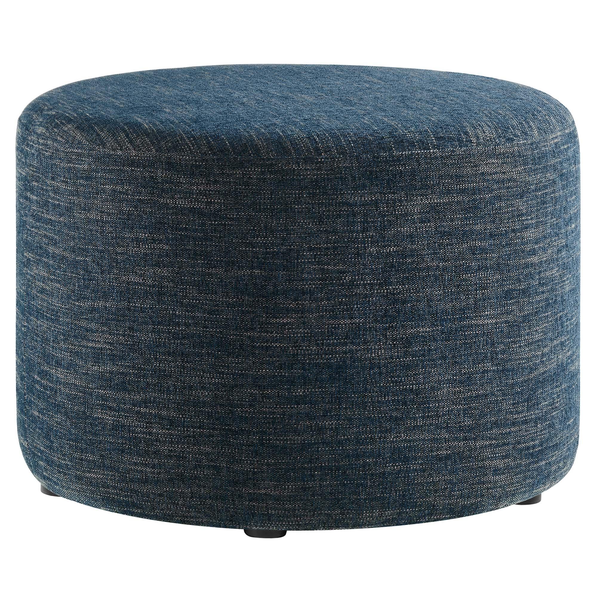 Callum Large 23" Round Woven Heathered Fabric Upholstered Ottoman