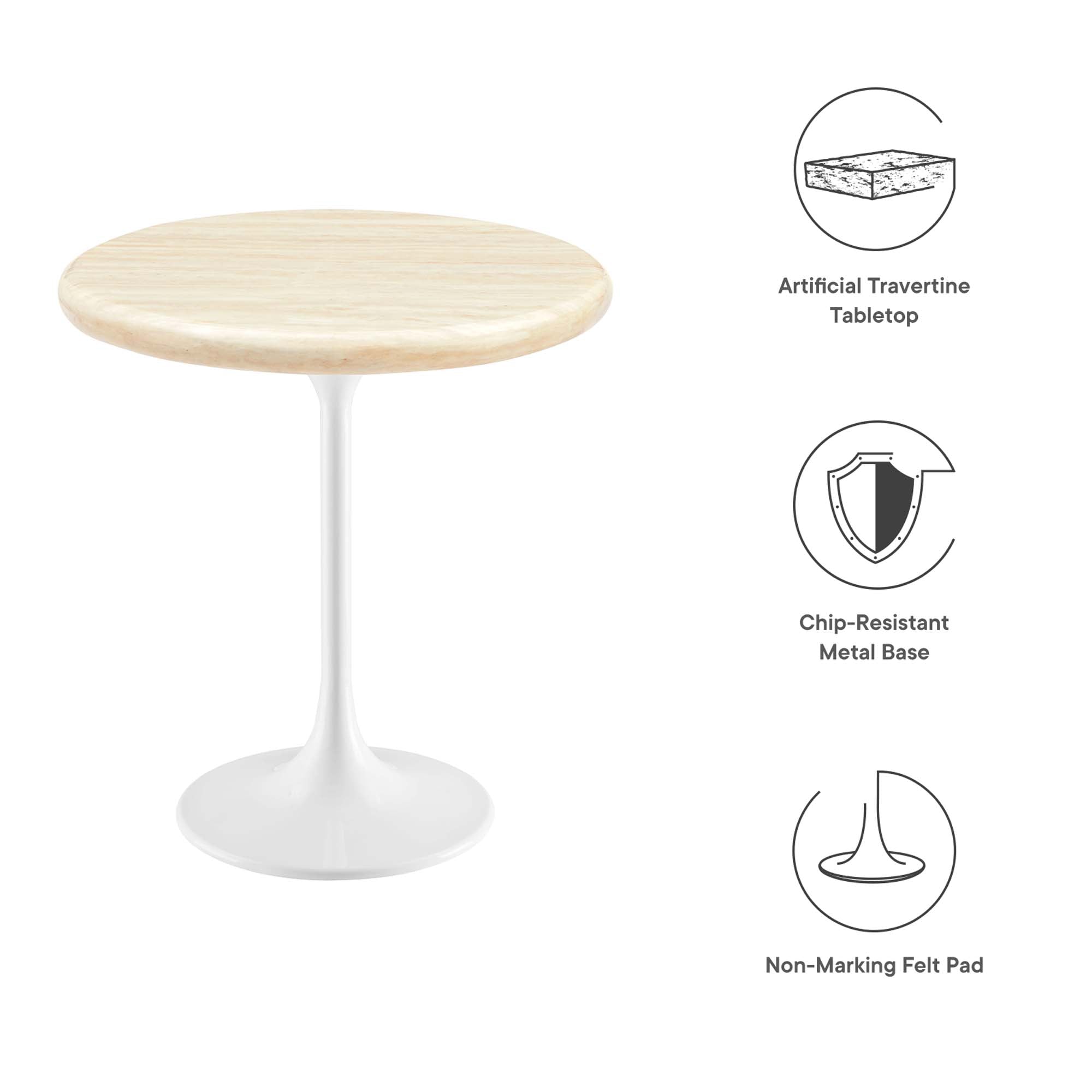 Lippa 20" Round Faux Travertine Side Table