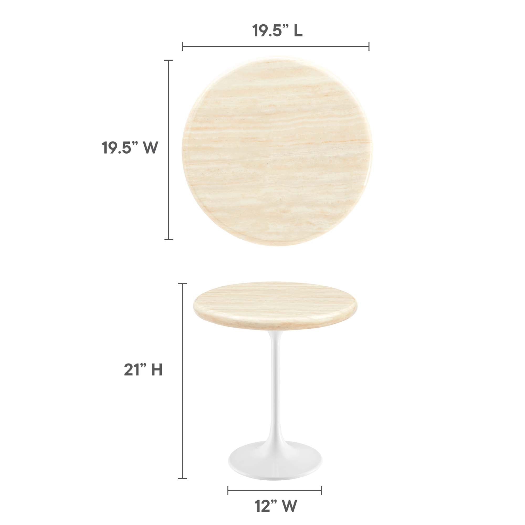 Lippa 20" Round Faux Travertine Side Table