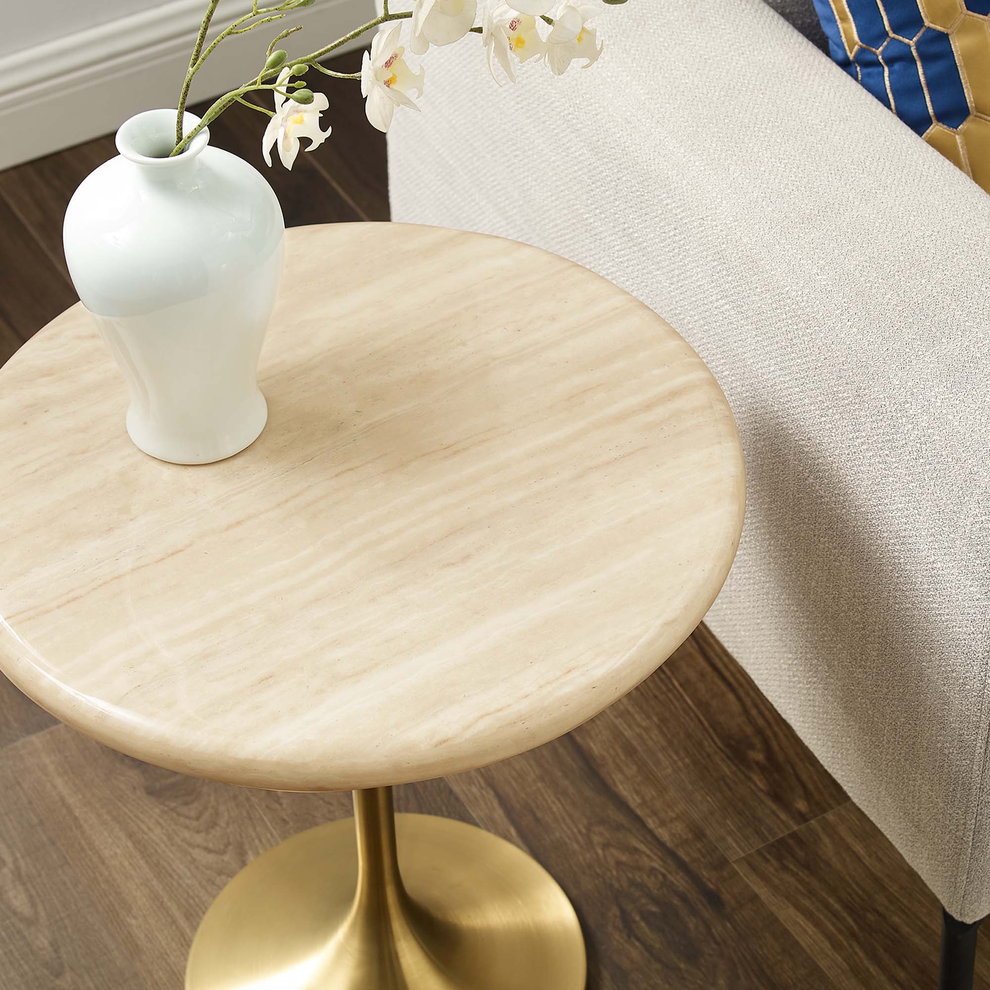 Lippa 20" Round Faux Travertine Side Table