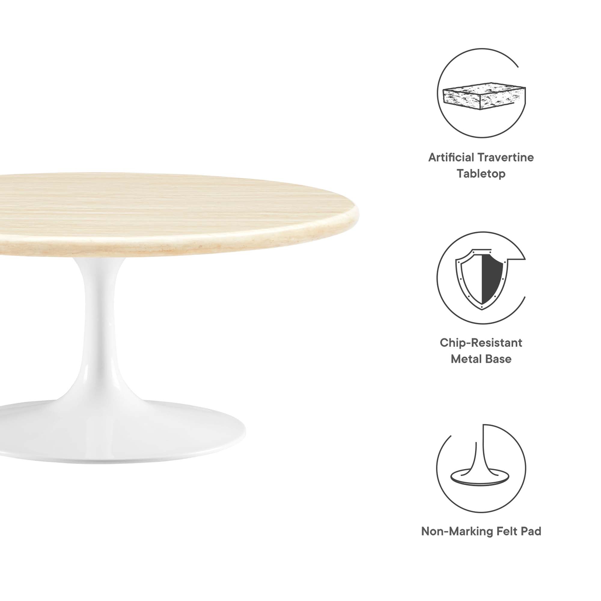 Lippa 36" Round Faux Travertine Coffee Table