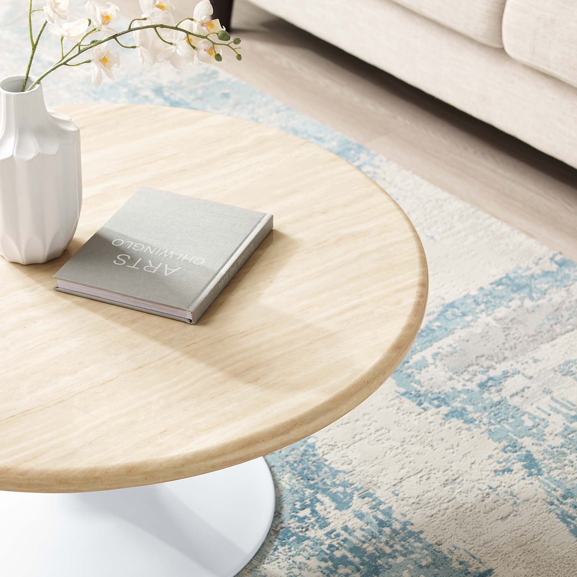 Lippa 36" Round Faux Travertine Coffee Table