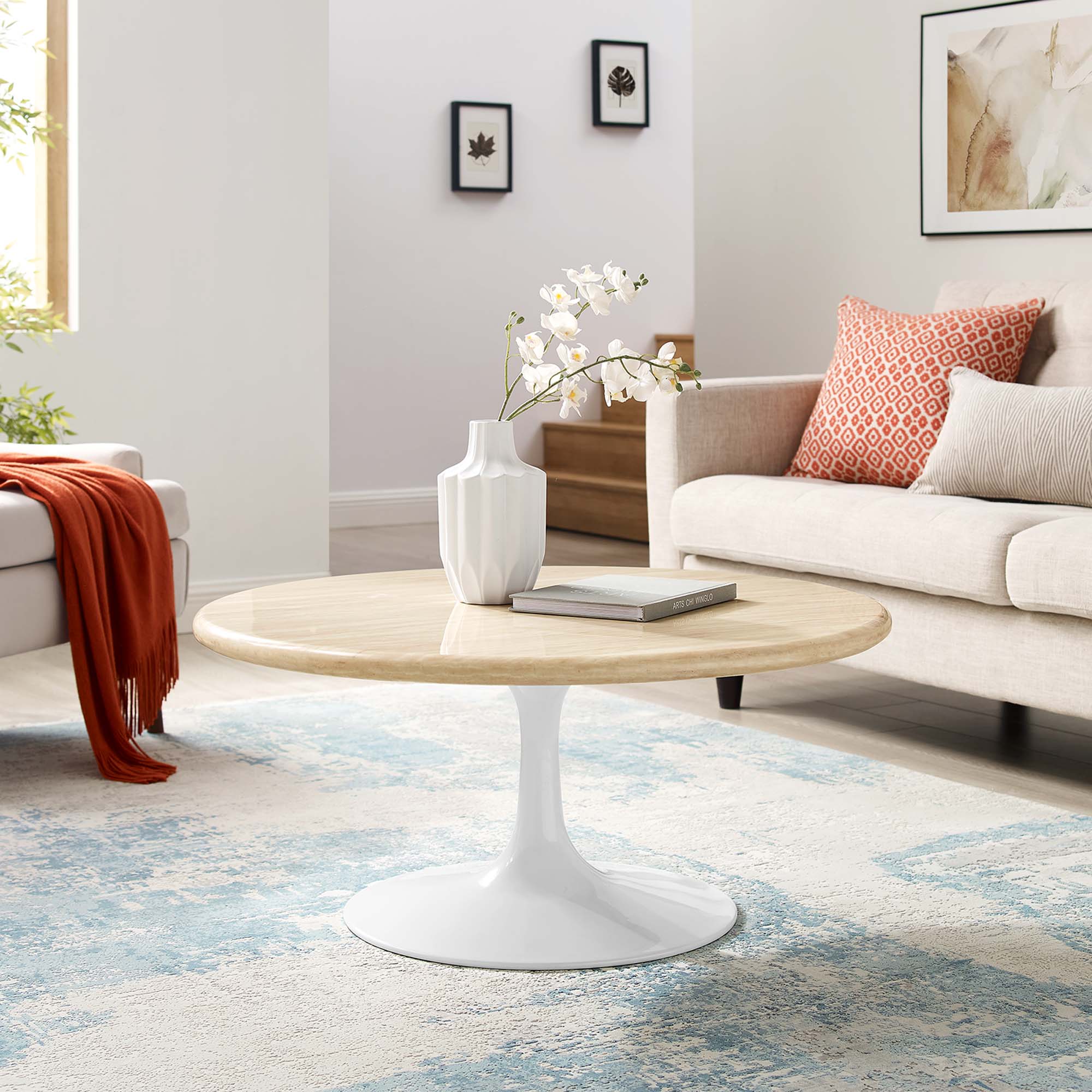 Lippa 36" Round Faux Travertine Coffee Table
