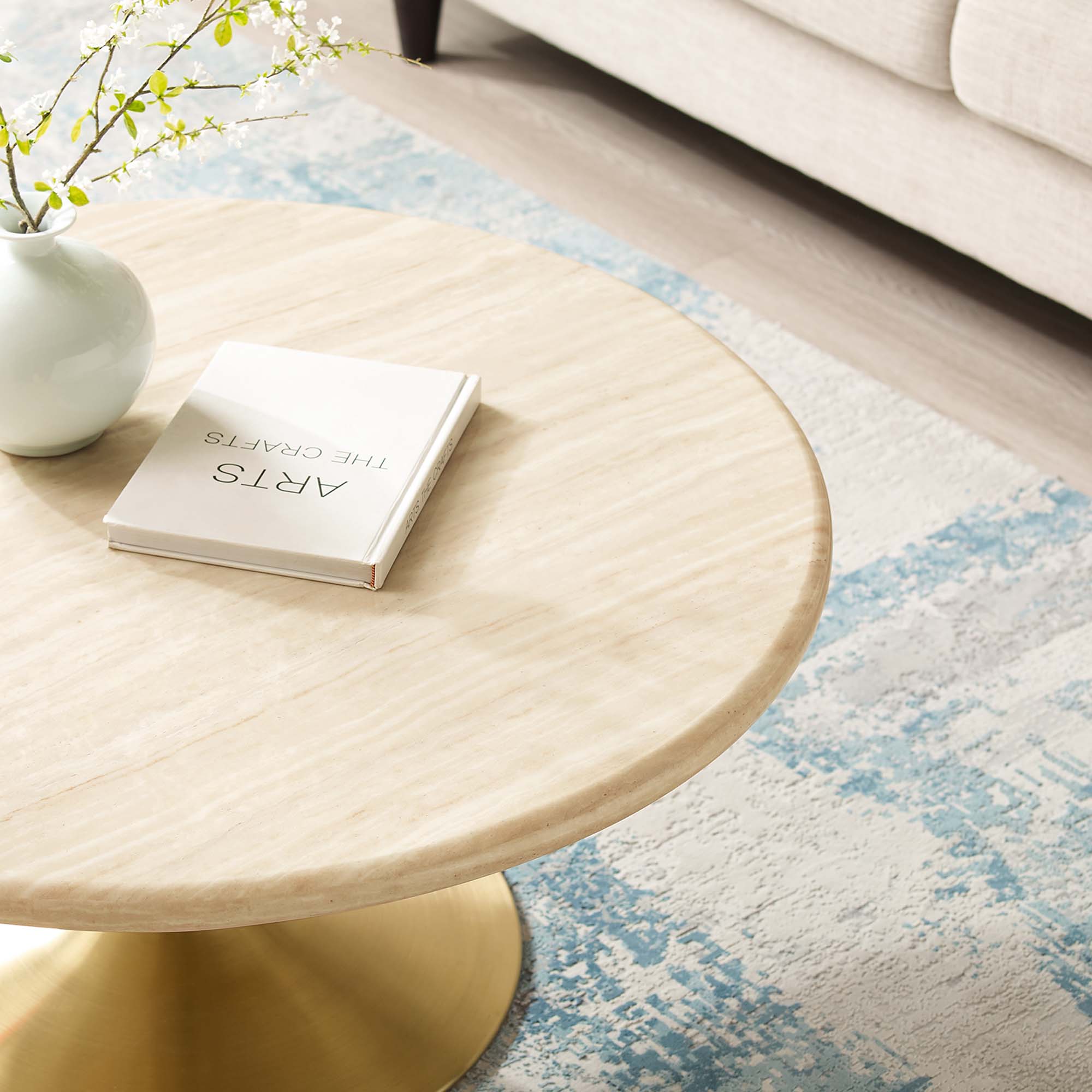 Lippa 36" Round Faux Travertine Coffee Table