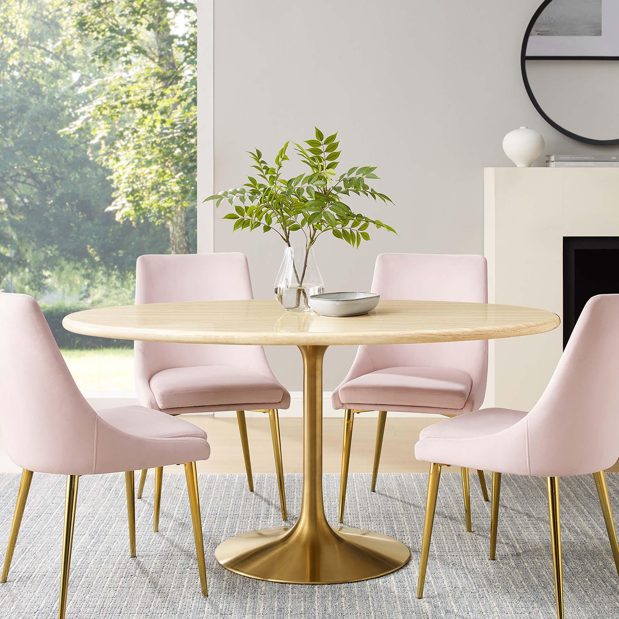 Lippa 60" Oval Faux Travertine Dining Table