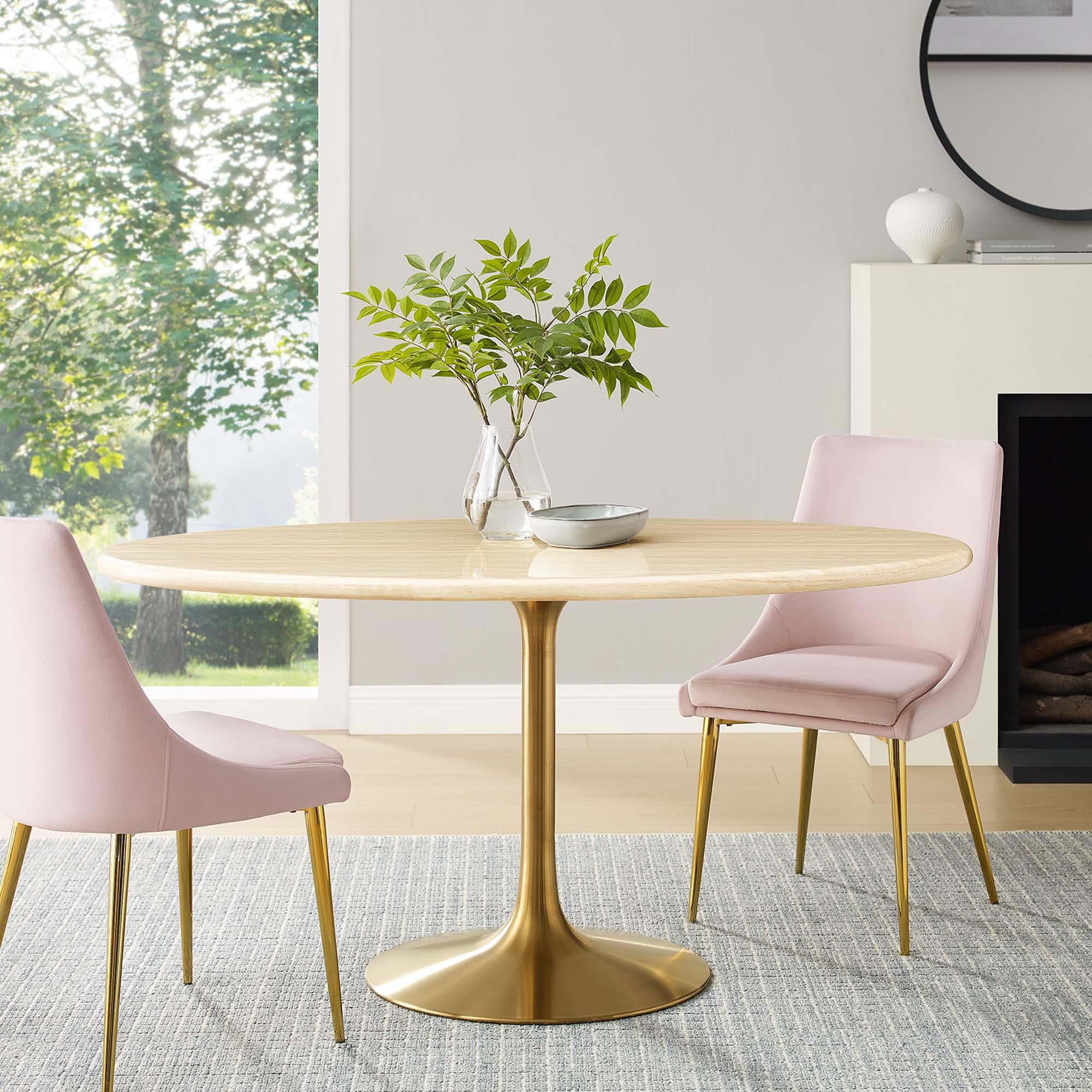 Lippa 60" Oval Faux Travertine Dining Table