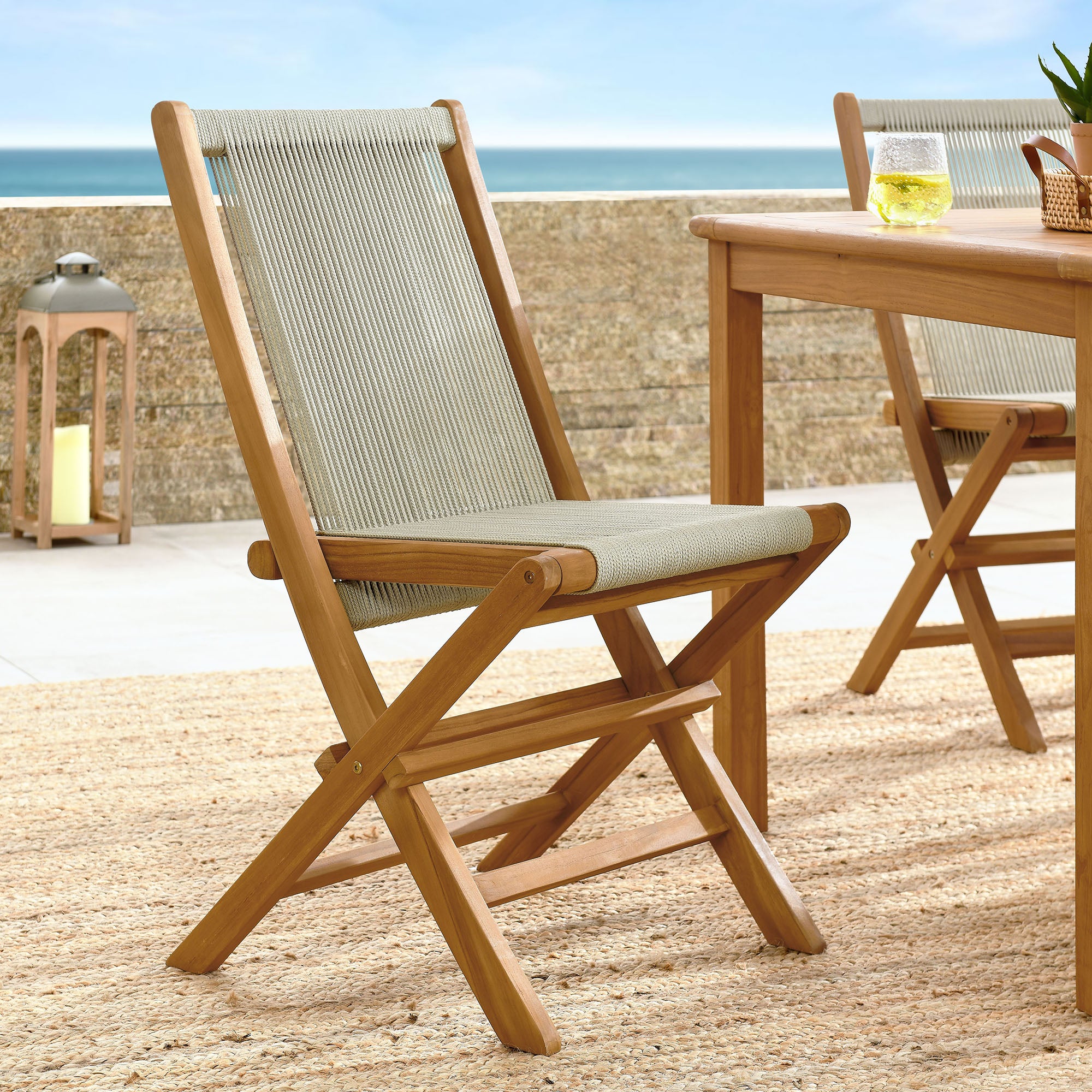 Vienna Outdoor Patio Teak and Rope Folding Chairs Set of 4