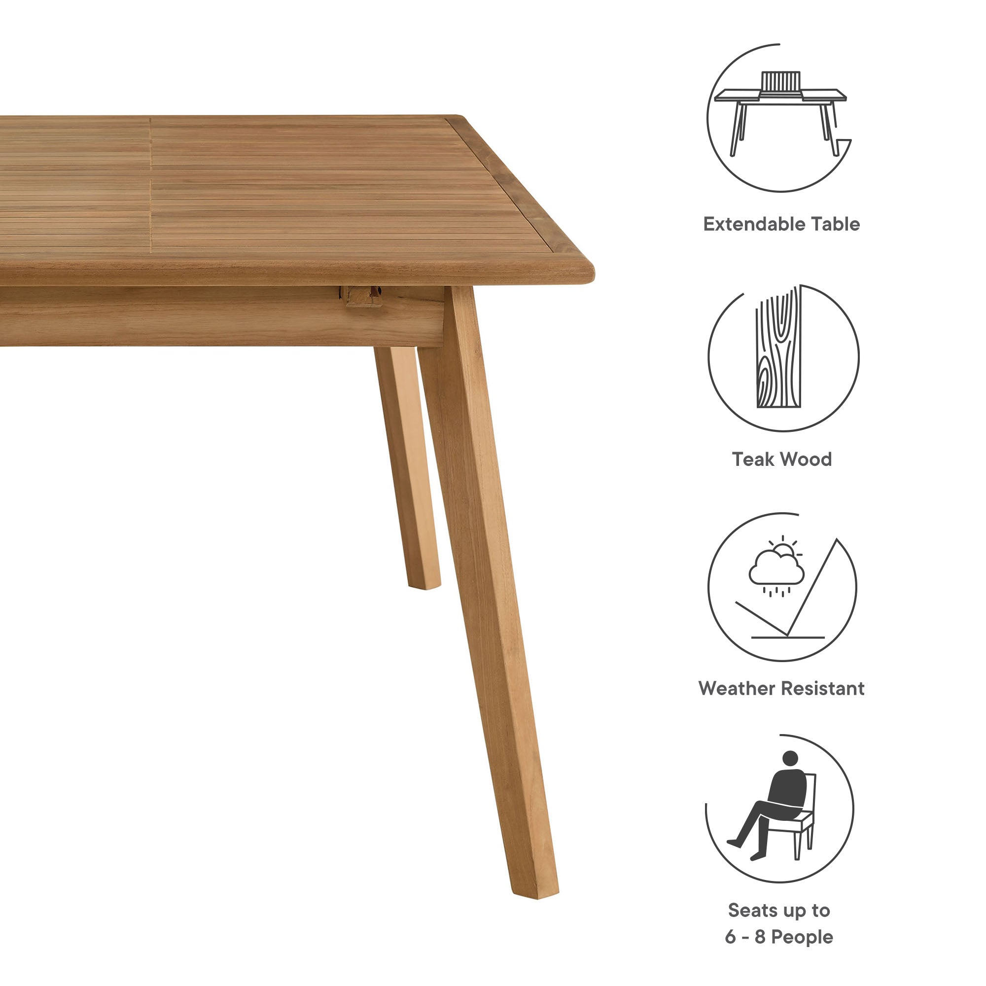 Vienna Outdoor Patio Teak Wood Extendable Dining Table