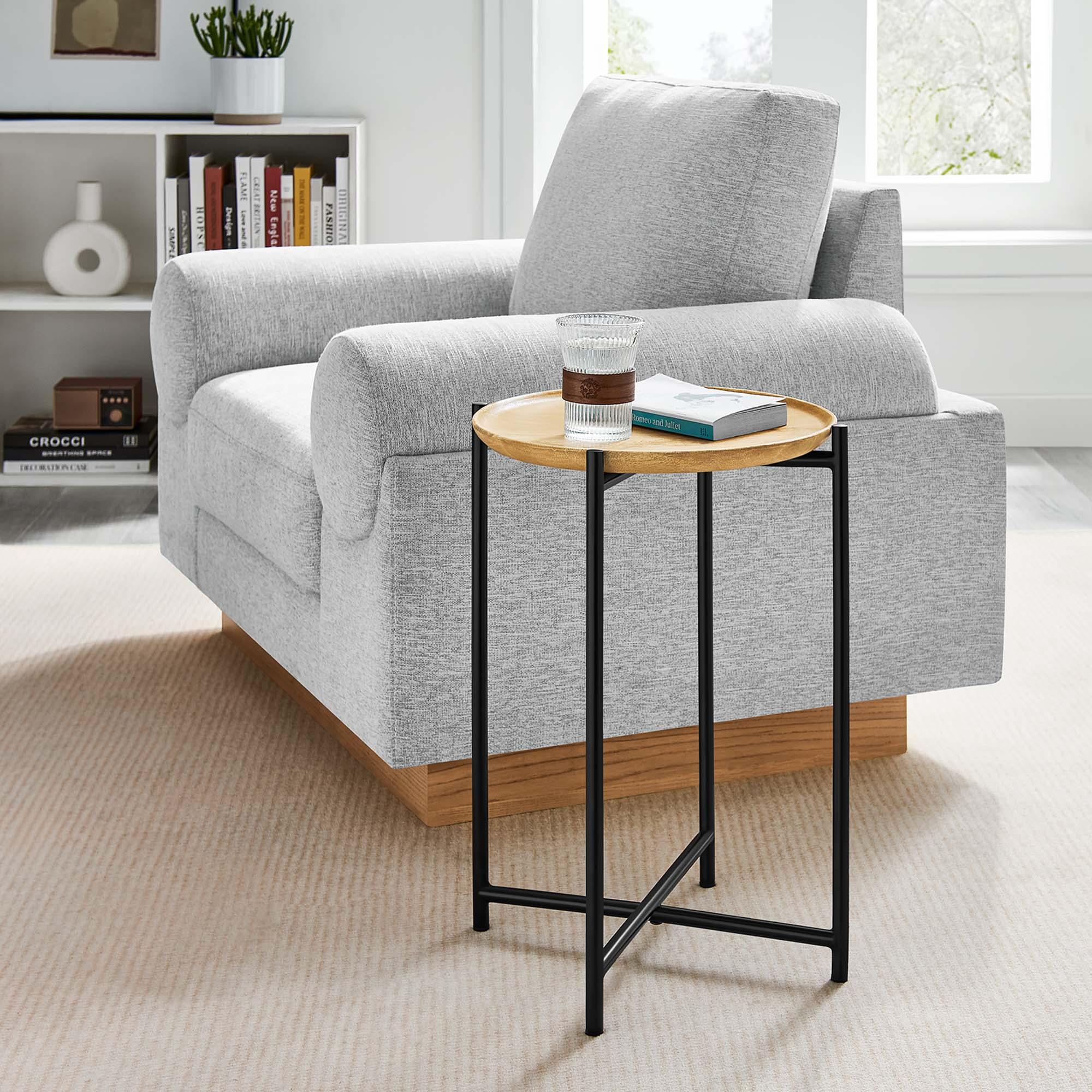 Xilo Round Wood and Metal Side Table
