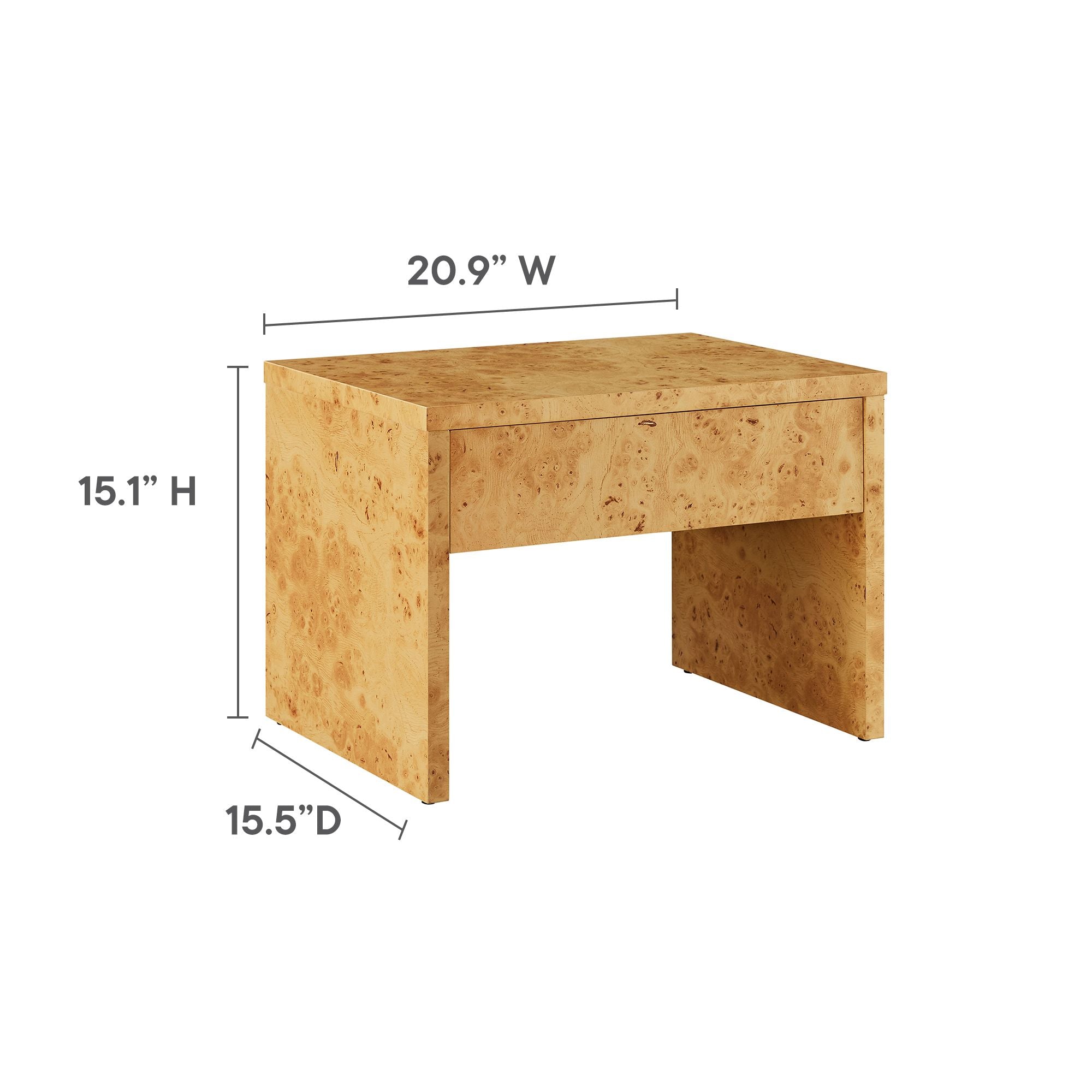 Hudson 1-Drawer Burl Wood Nightstand
