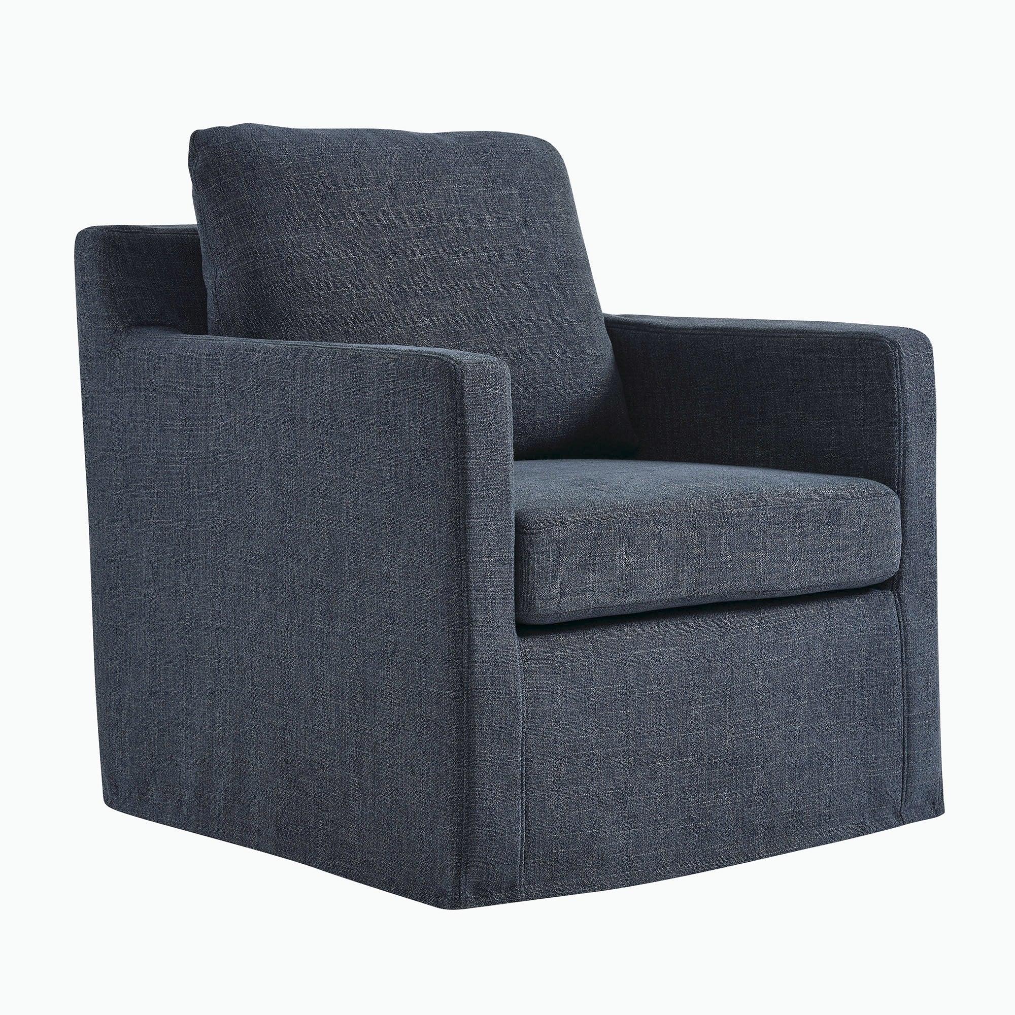 Serene Linen Slipcovered Swivel Armchair