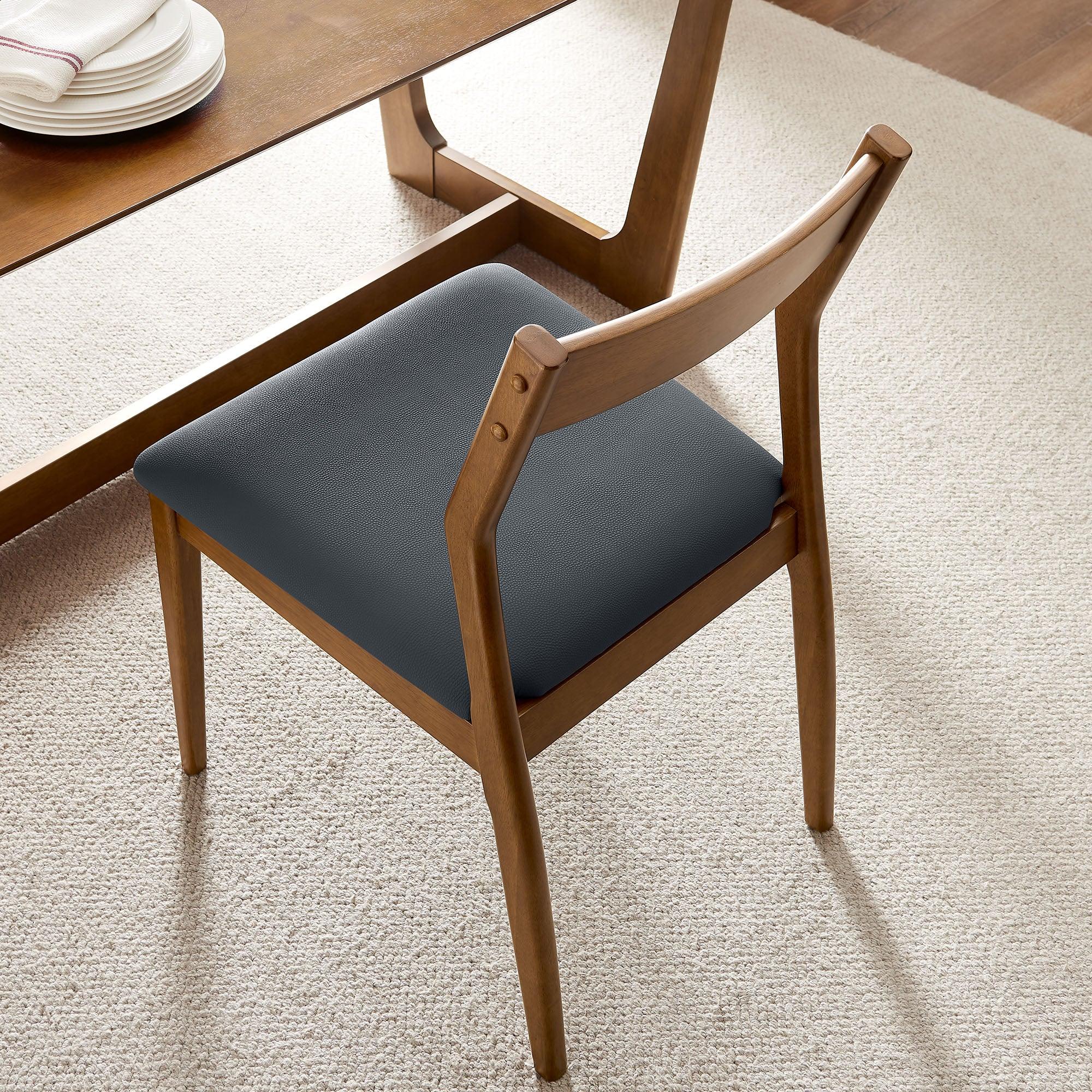 Solara Vegan Leather Wood Dining Side Chairs Set of 2