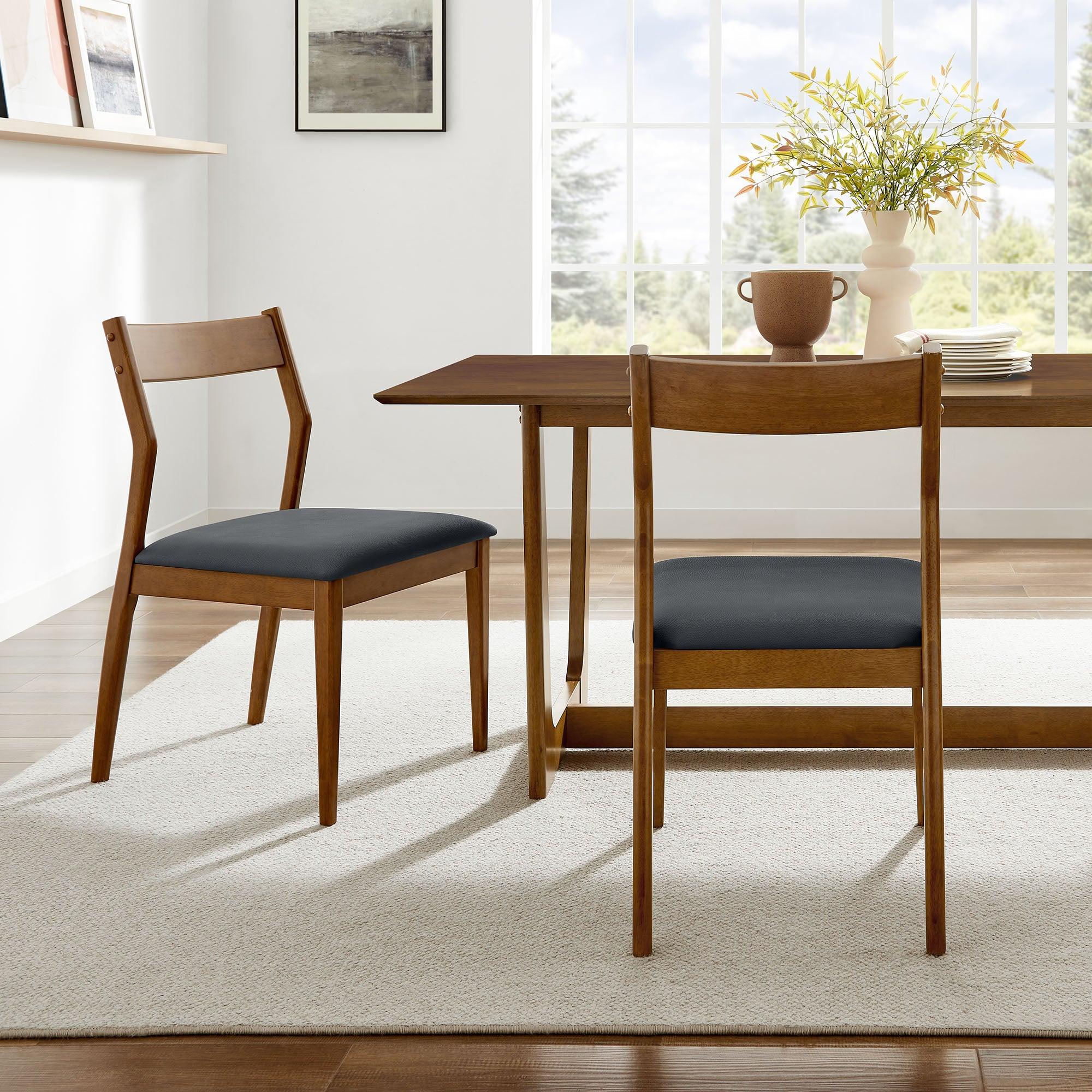 Solara Vegan Leather Wood Dining Side Chairs Set of 2
