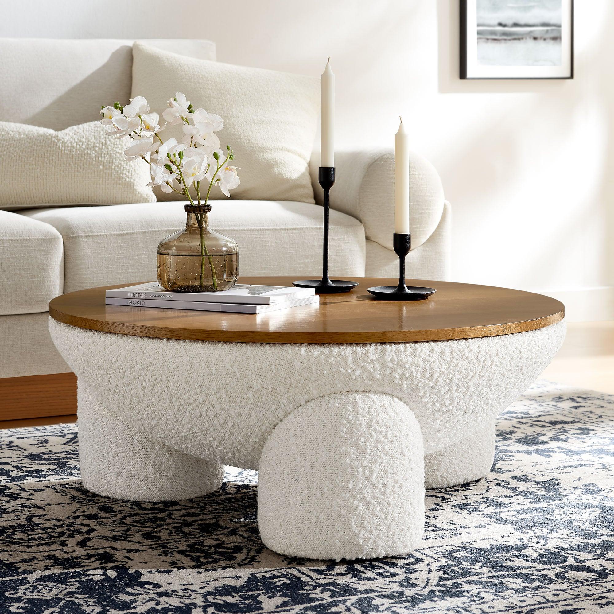 Tridome Round Boucle Upholstered Storage Coffee Table