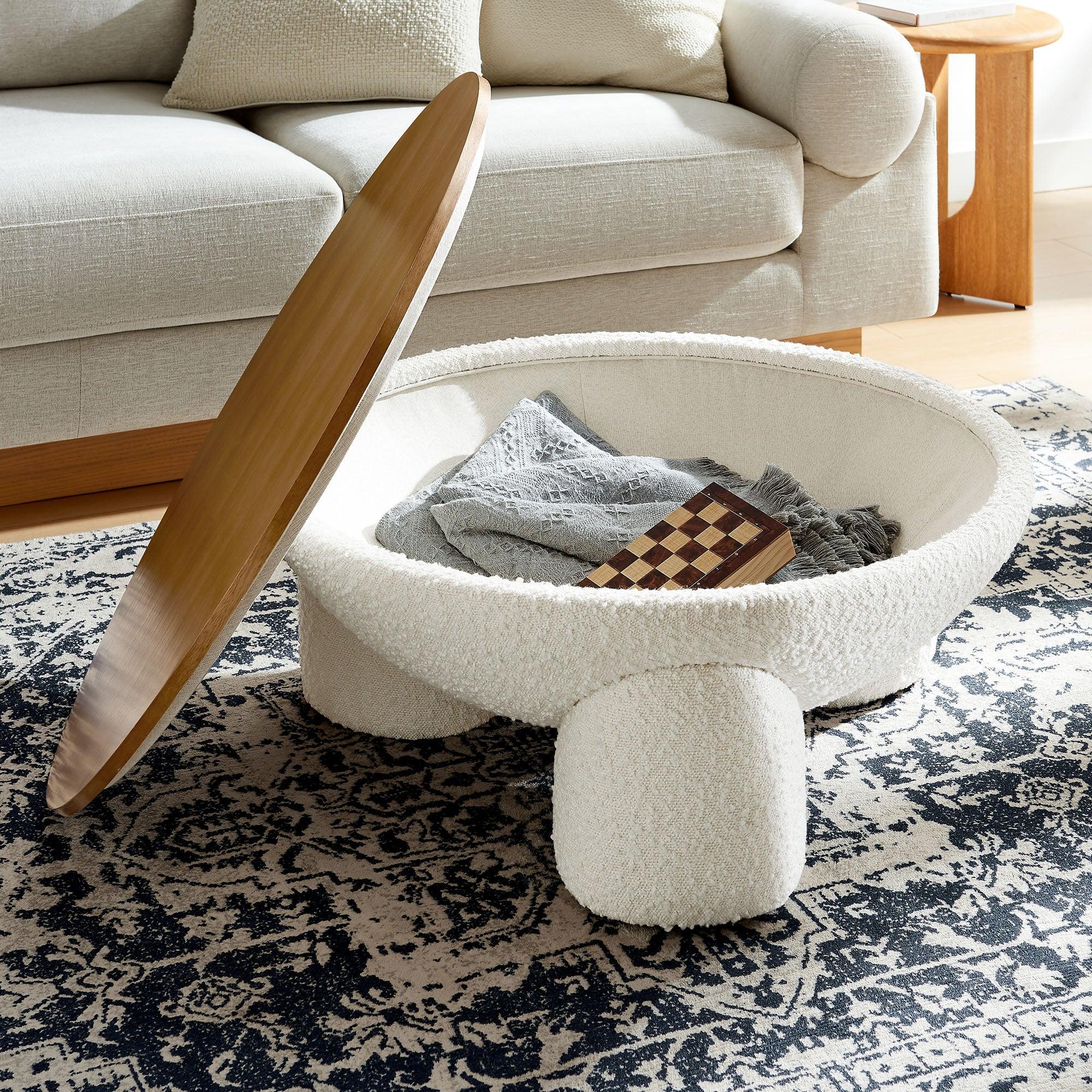 Tridome Round Boucle Upholstered Storage Coffee Table