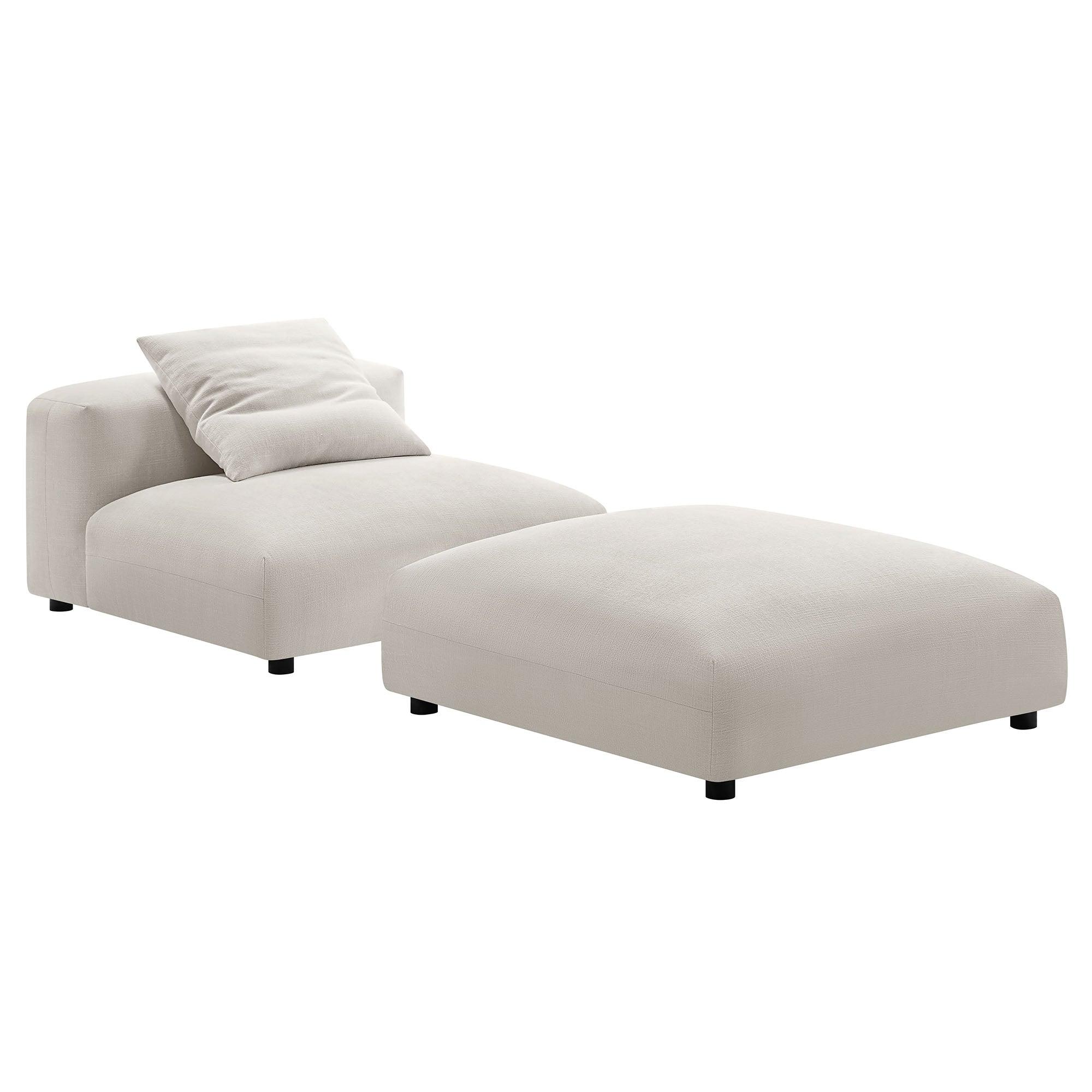 Solace Modular Upholstered Fabric Armless Chair and Ottoman Set