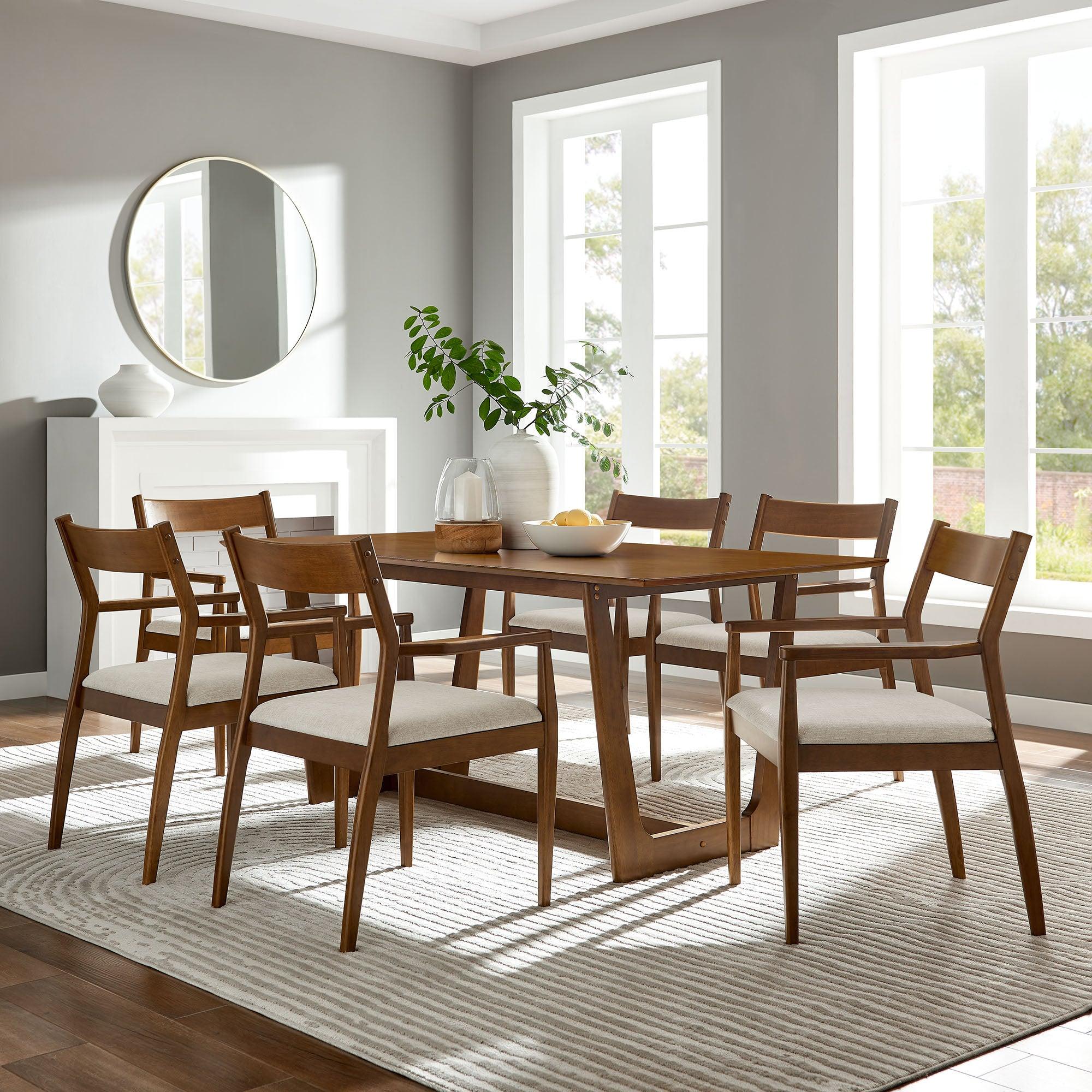Solara 7-Piece Wood Dining Set with Fabric Upholstered Armchairs