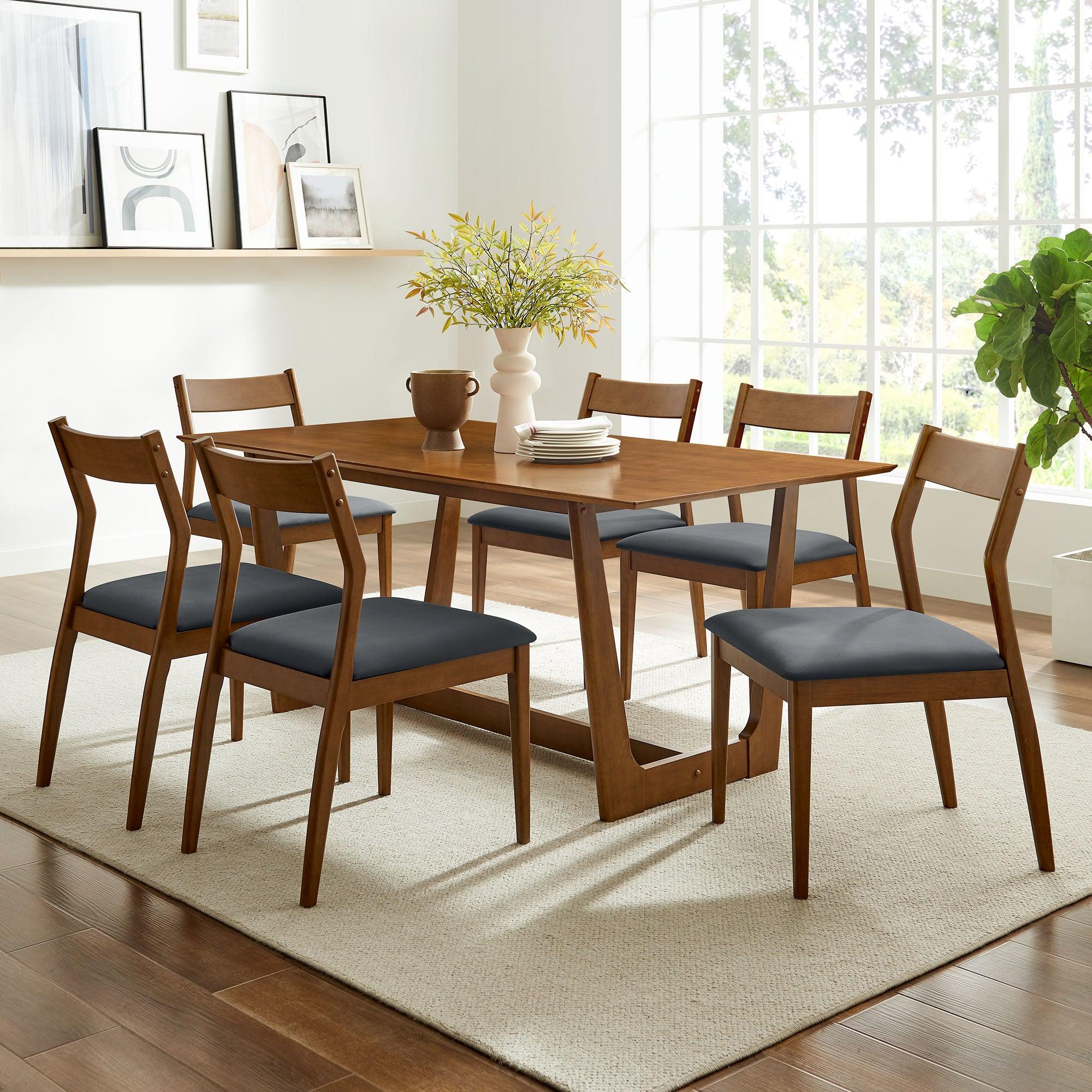 Solara 7-Piece Wood Dining Set with Vegan Leather Side Chairs