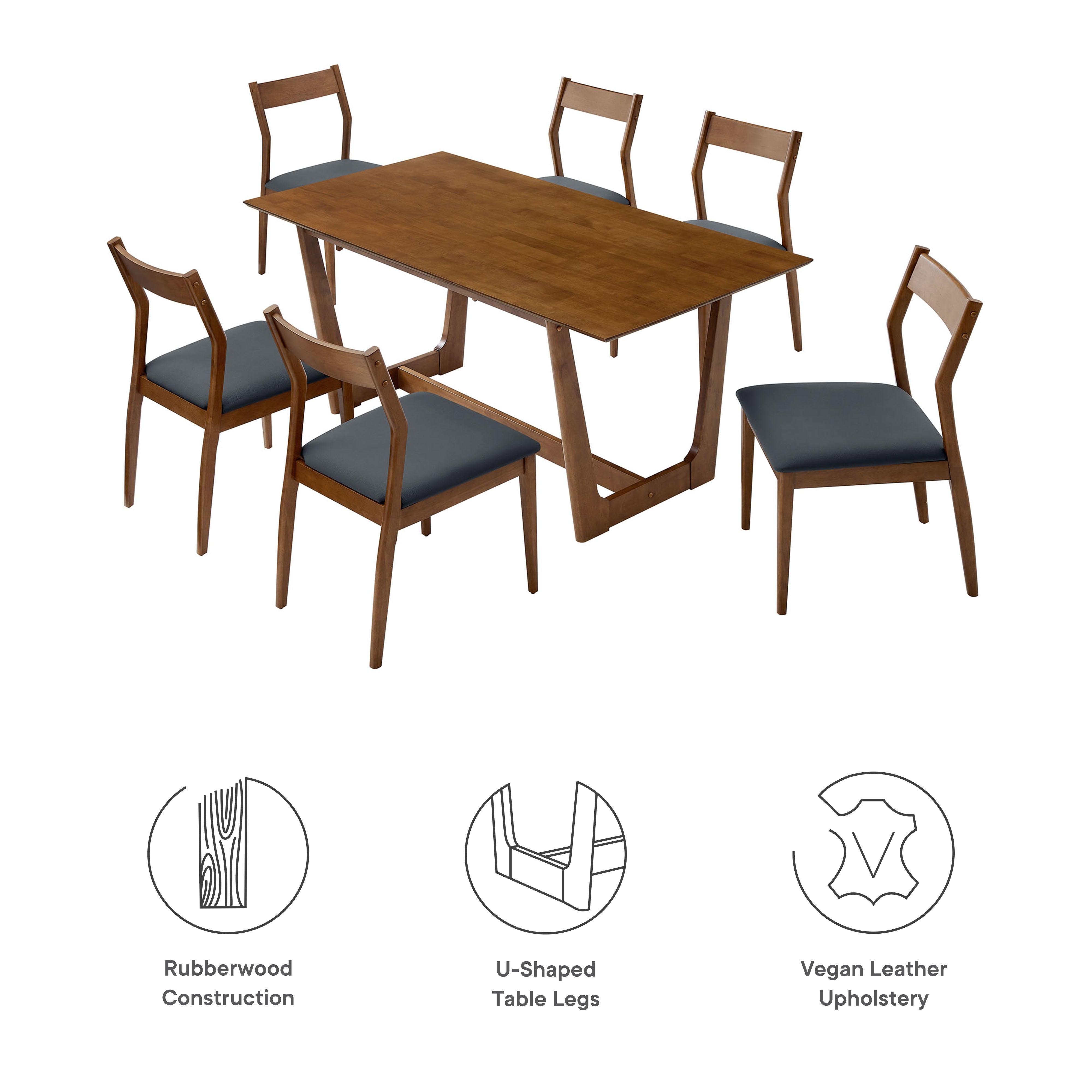 Solara 7-Piece Wood Dining Set with Vegan Leather Side Chairs