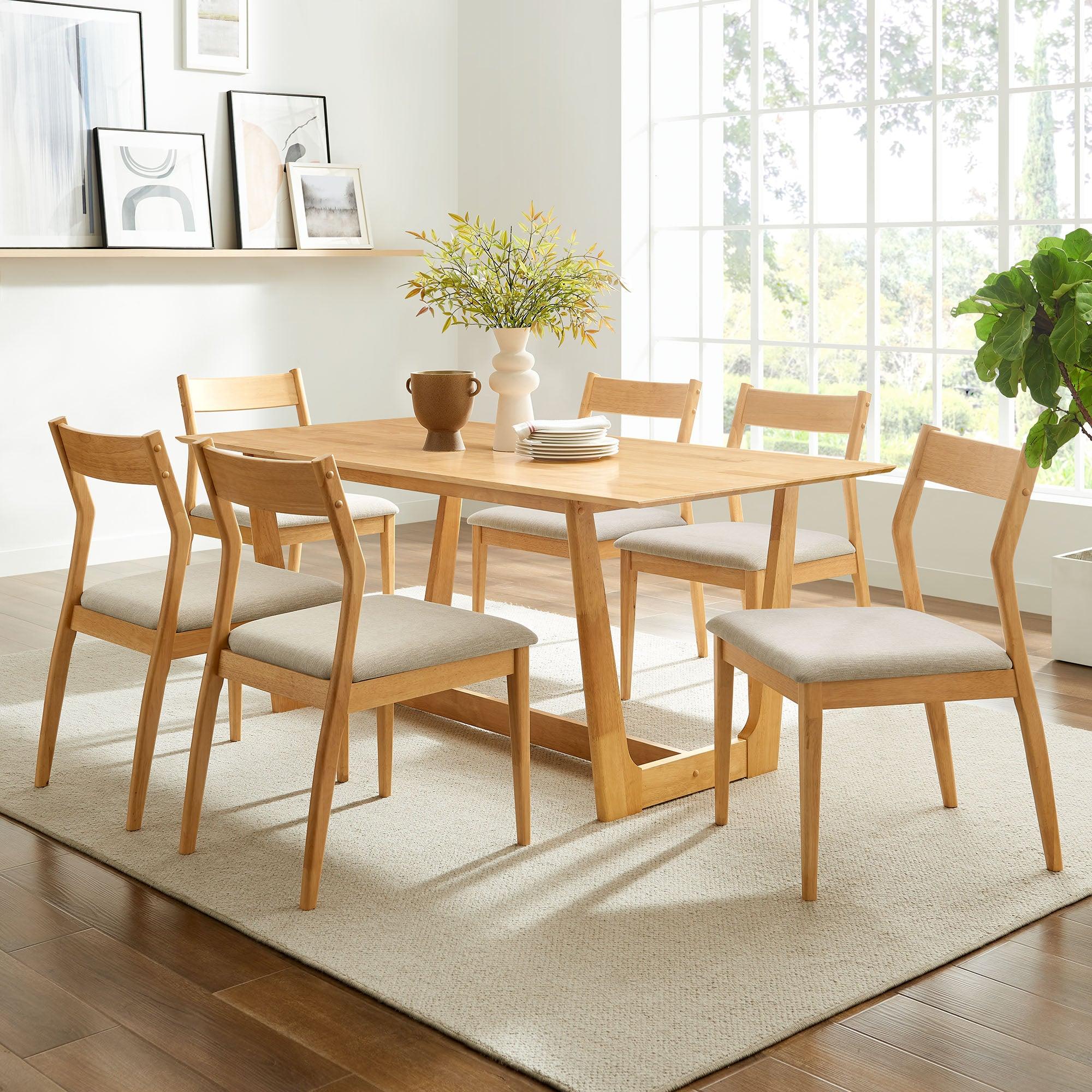 Solara 7-Piece Wood Dining Set with Fabric Upholstered Side Chairs