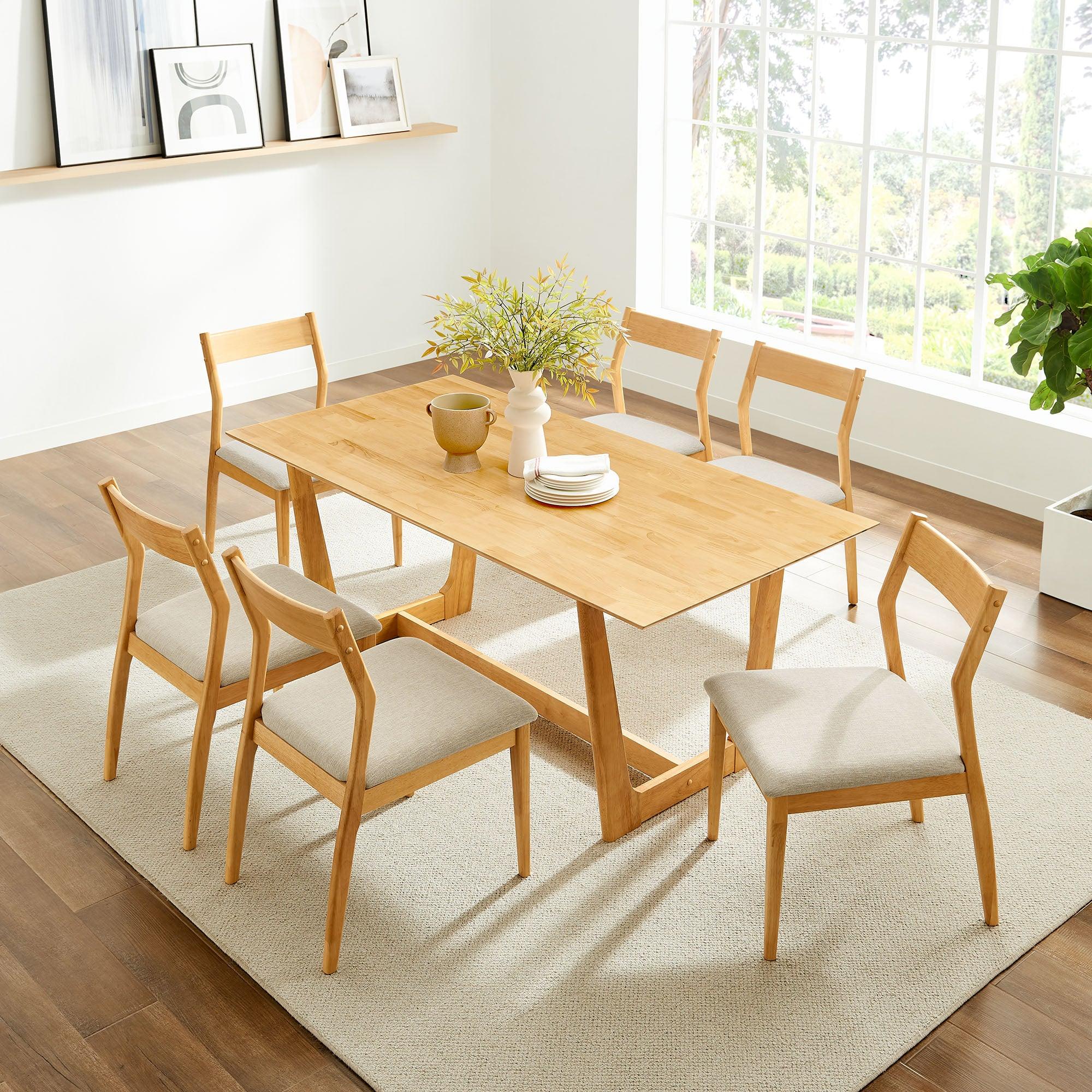 Solara 7-Piece Wood Dining Set with Fabric Upholstered Side Chairs