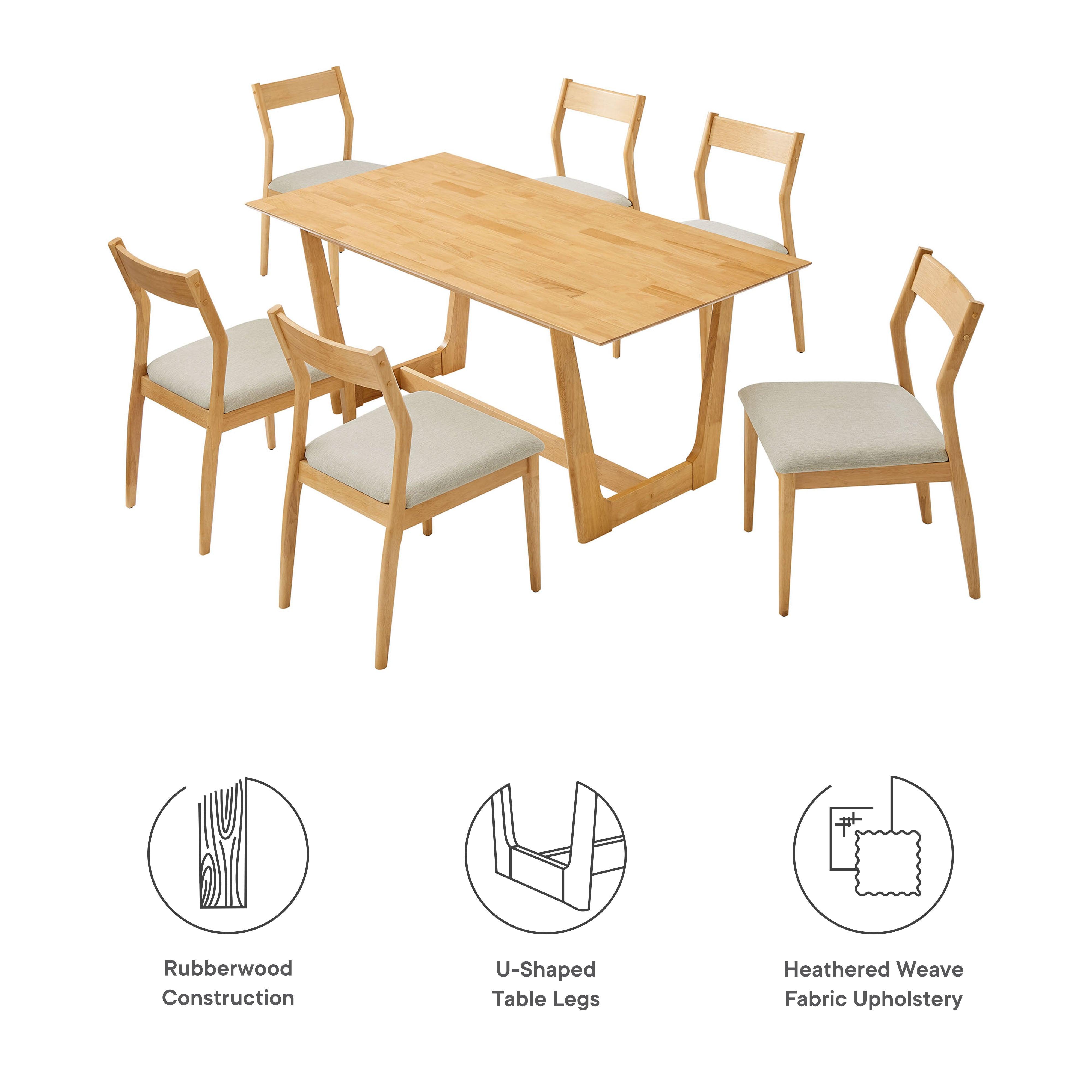 Solara 7-Piece Wood Dining Set with Fabric Upholstered Side Chairs
