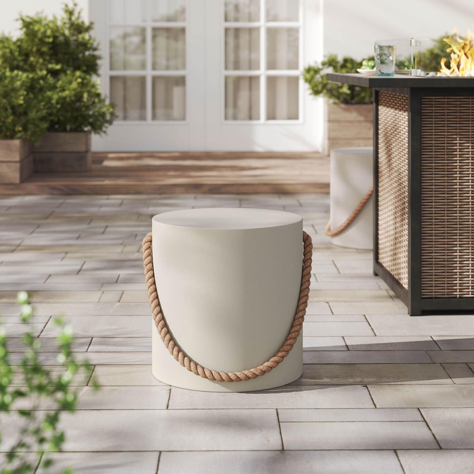 Isera Indoor - Outdoor Patio Rope Concrete Side Table Stool