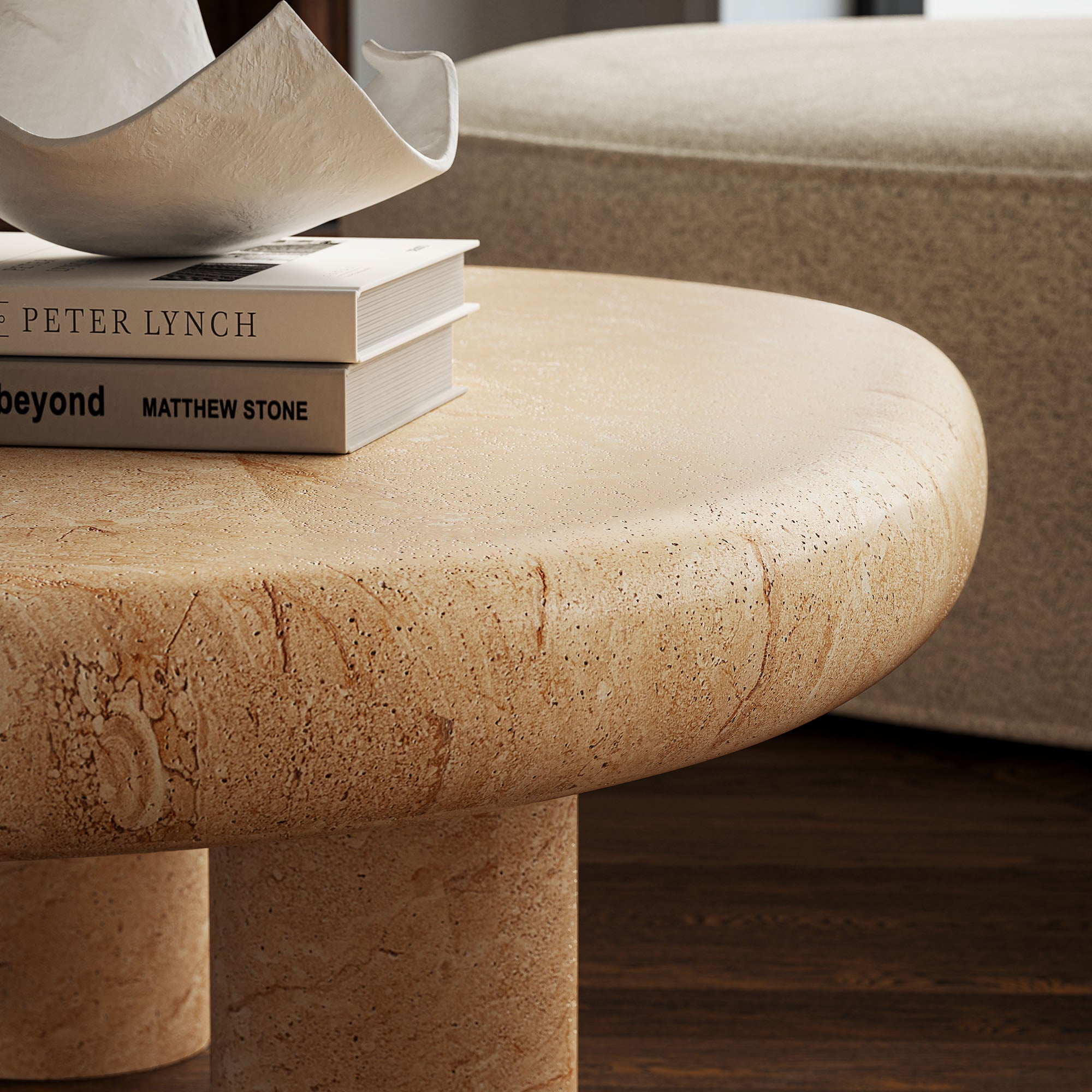 Elowen Indoor - Outdoor Patio Textured Faux Travertine Coffee Table