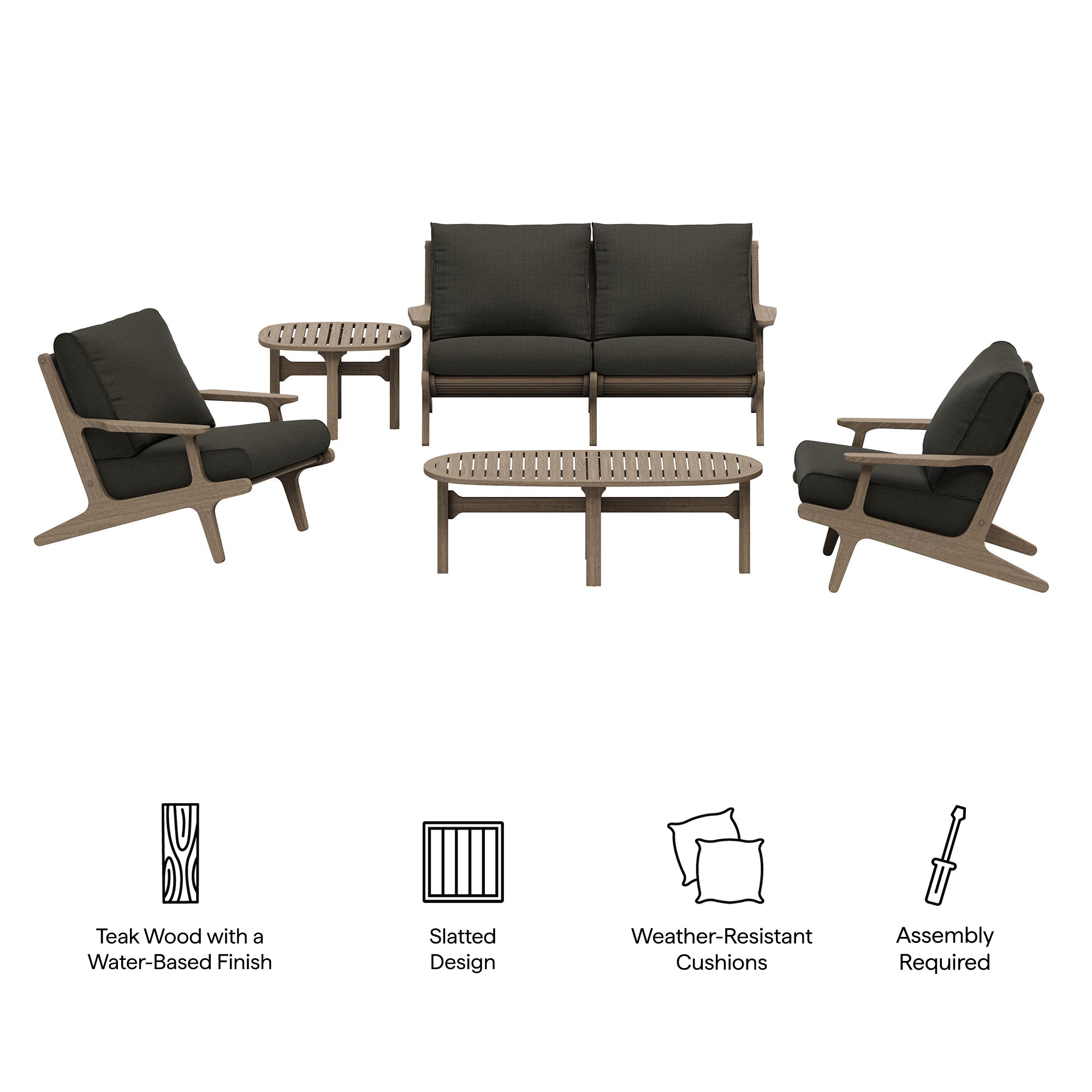 Saratoga 5-Piece Outdoor Patio Teak Wood Furniture Set