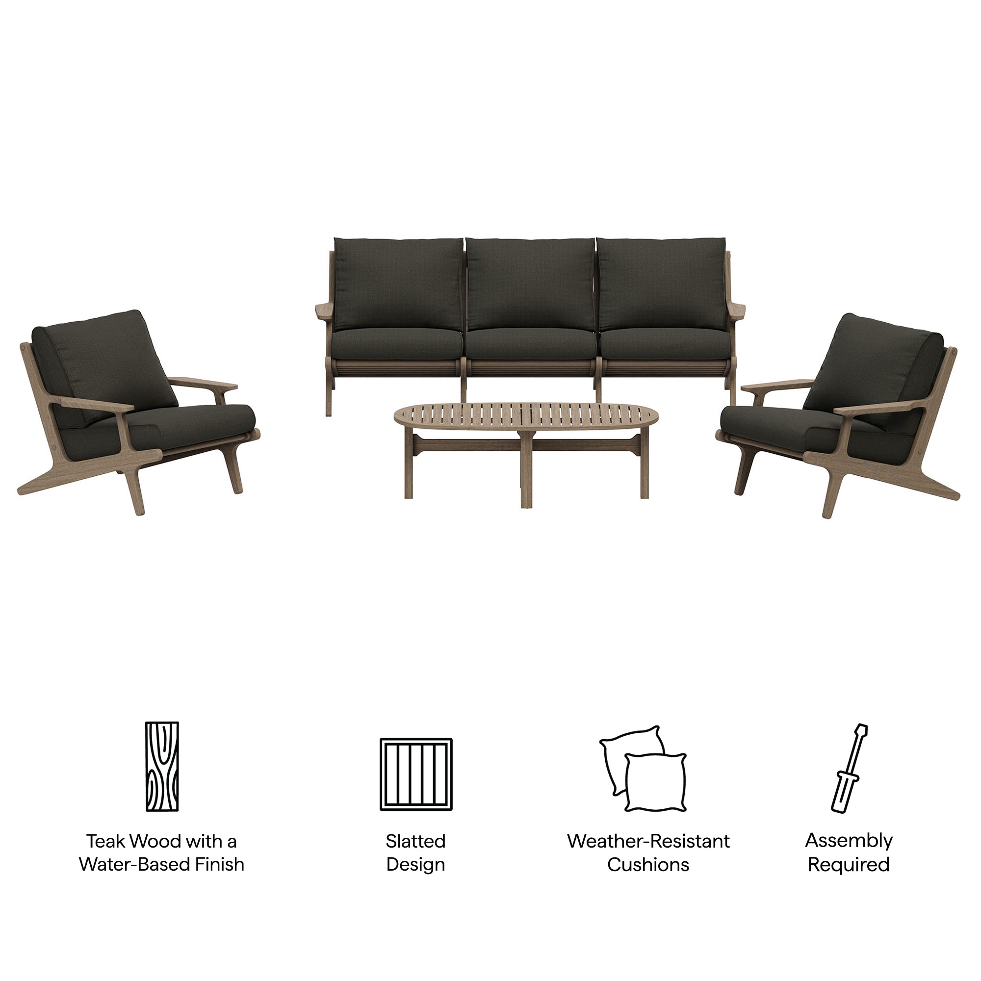 Saratoga 4-Piece Outdoor Patio Teak Wood Furniture Set