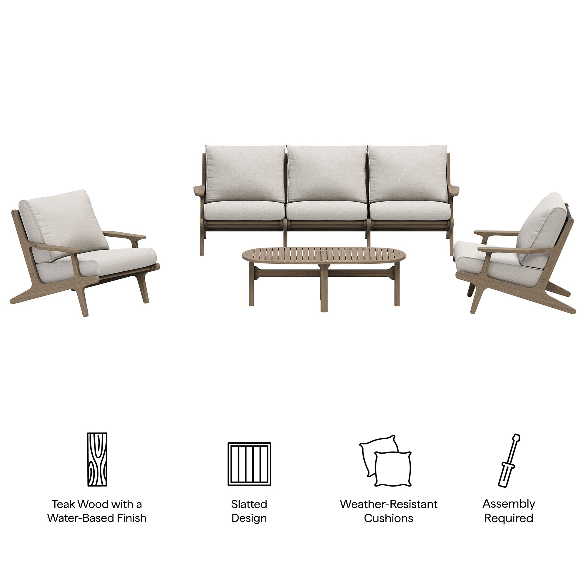 Saratoga 4-Piece Outdoor Patio Teak Wood Furniture Set