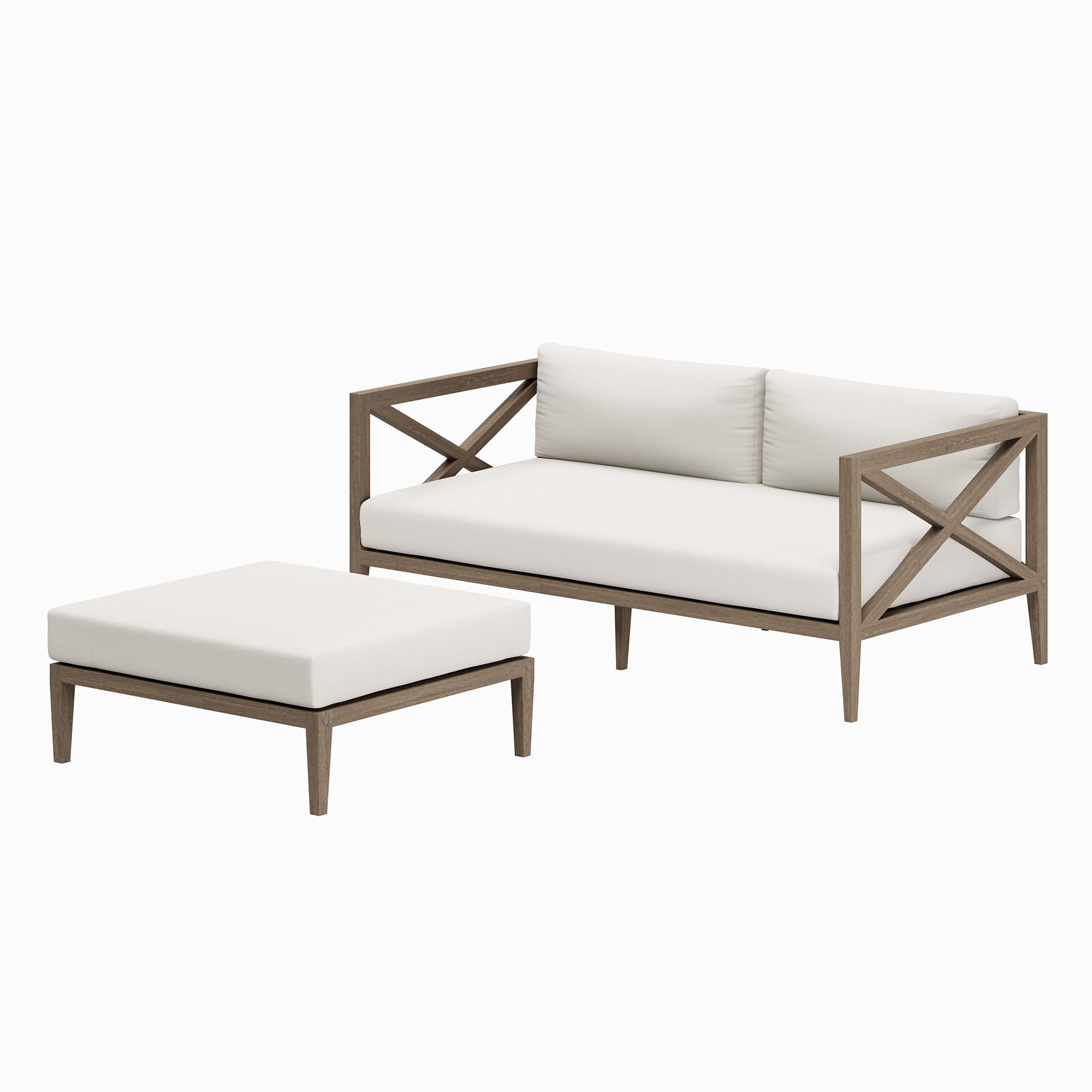 Northlake Outdoor Patio Teak Wood Loveseat and Ottoman Set