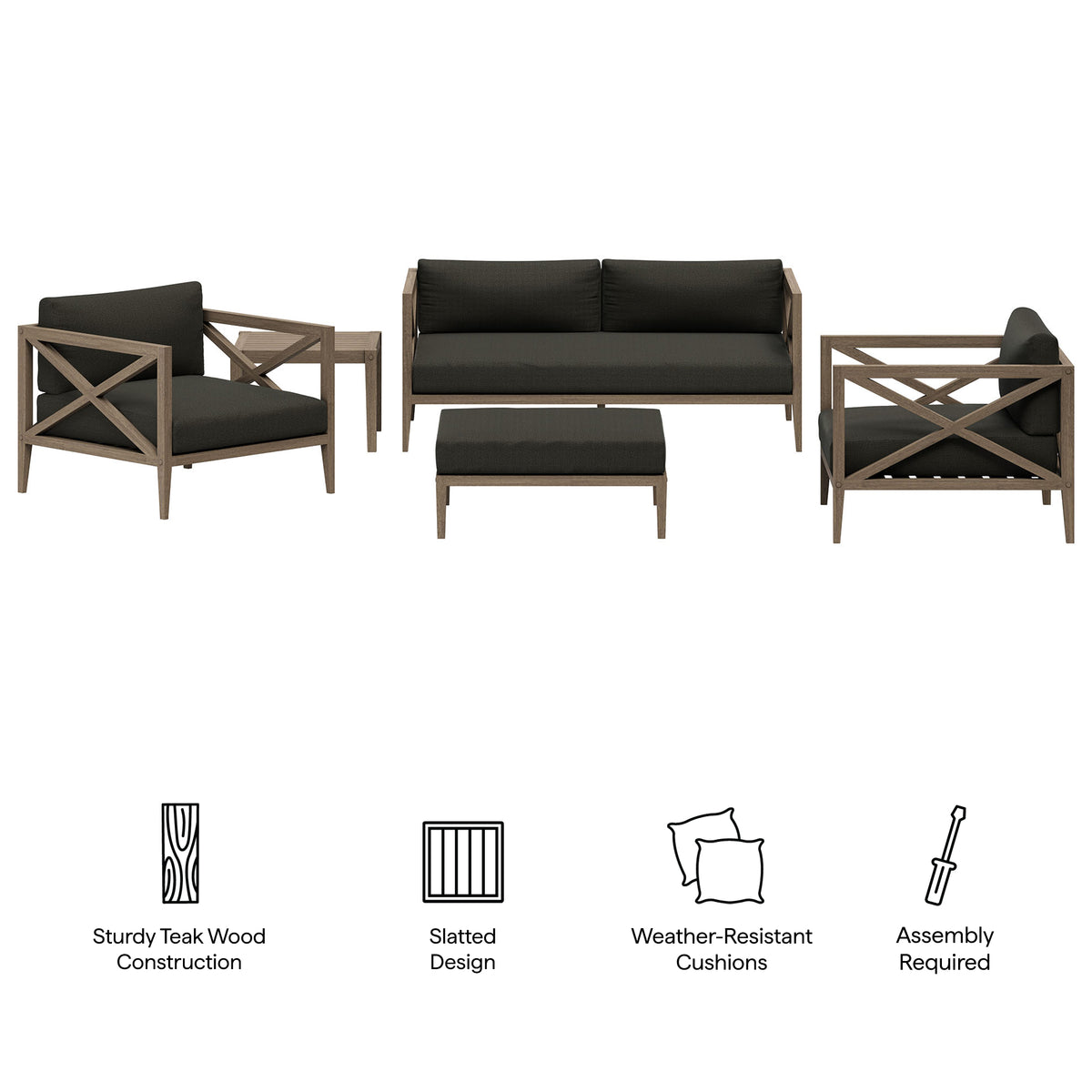 Northlake 5-Piece Outdoor Patio Teak Wood Furniture Set