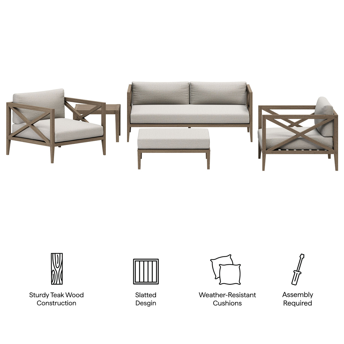 Northlake 5-Piece Outdoor Patio Teak Wood Furniture Set