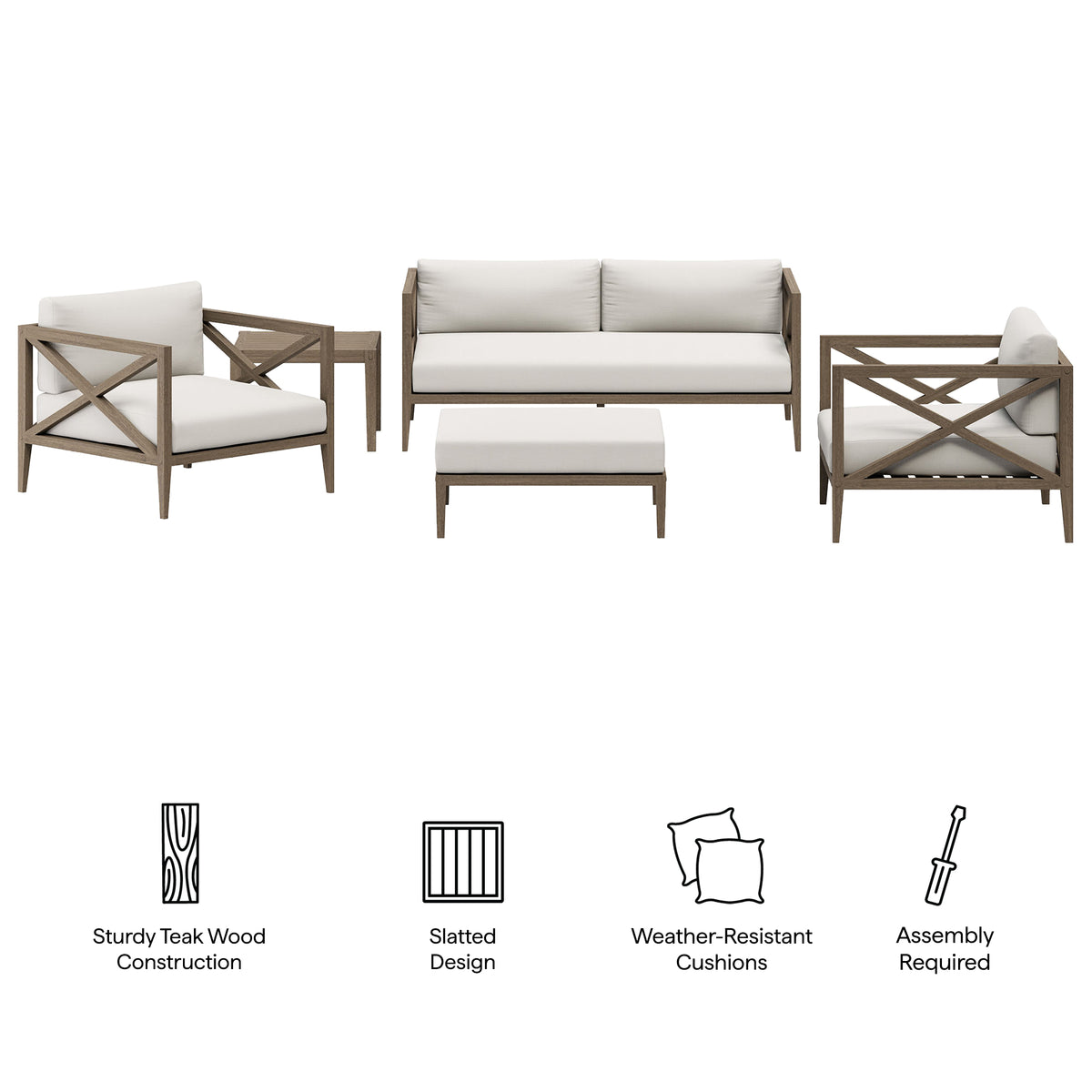 Northlake 5-Piece Outdoor Patio Teak Wood Furniture Set