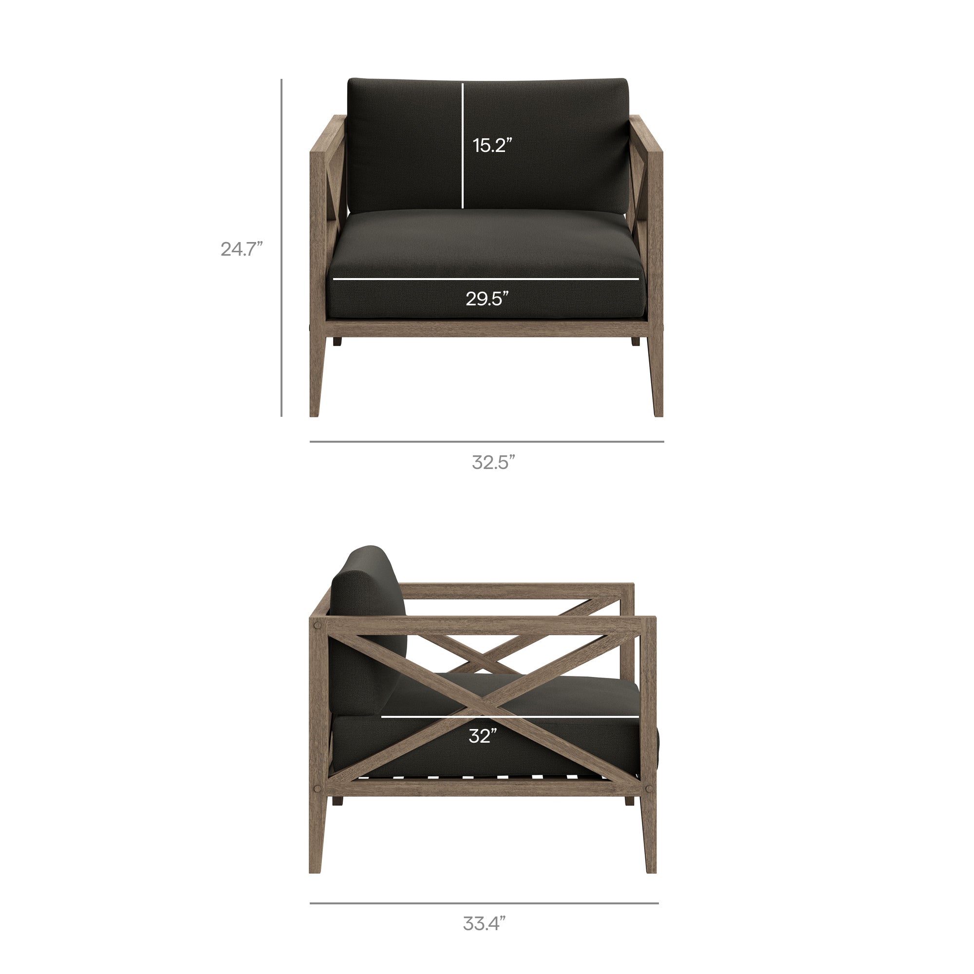 Northlake 3-Piece Outdoor Patio Teak Wood Furniture Set with Armchair and Side Table