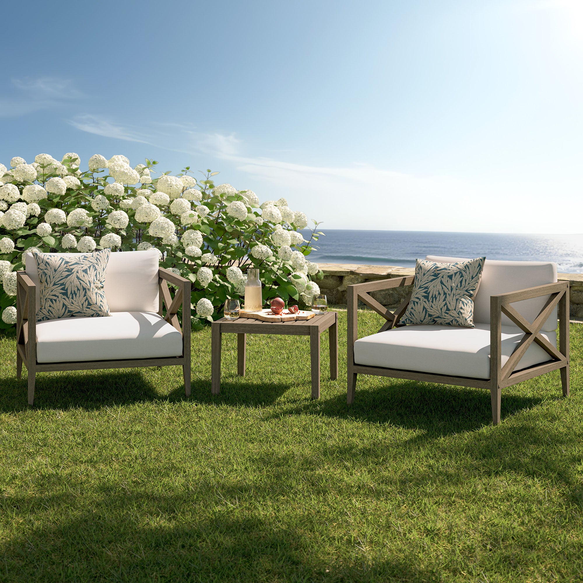 Northlake 3-Piece Outdoor Patio Teak Wood Furniture Set with Armchair and Side Table