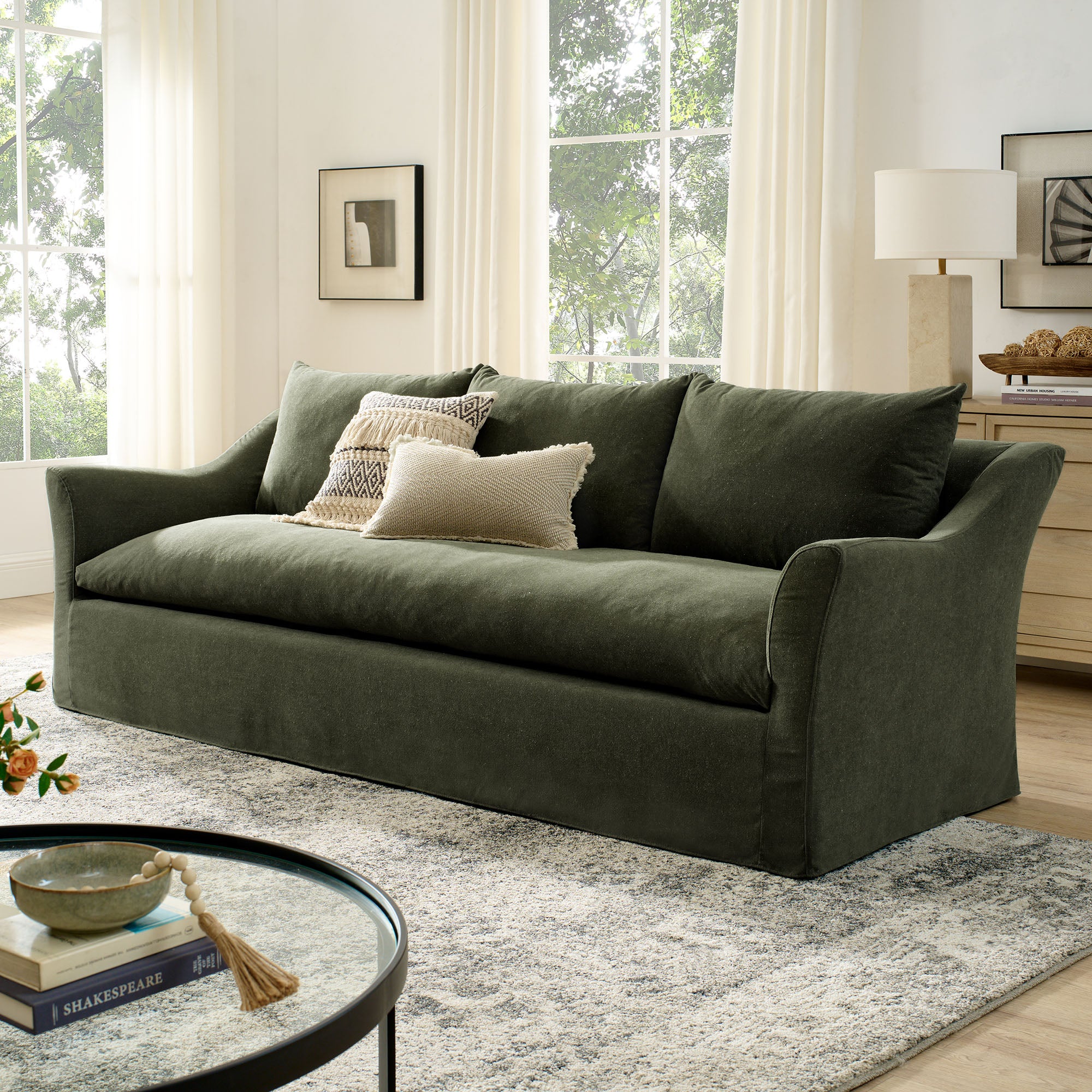 Somerset 92" Linen Blend Slipcovered Sofa