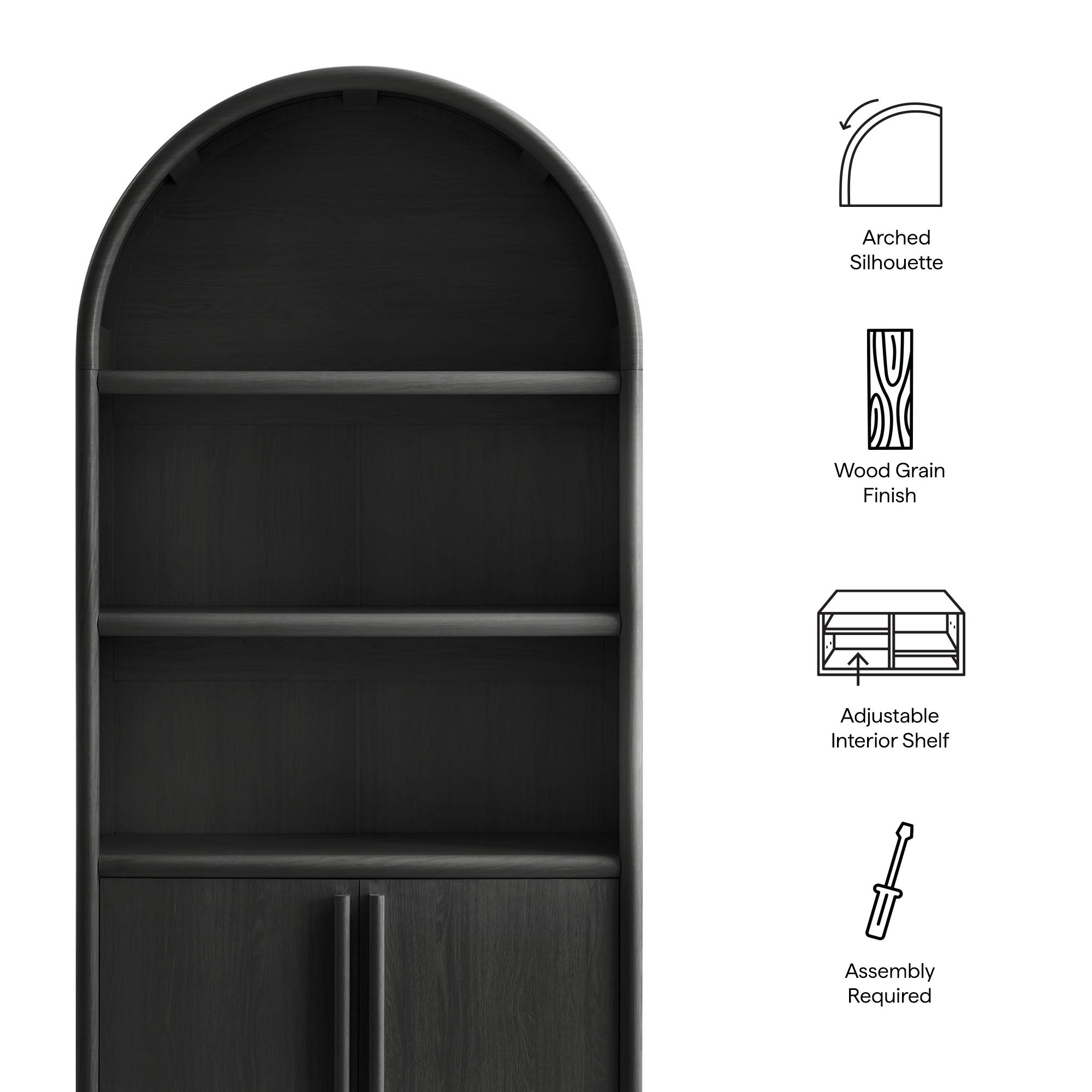 Bellamy Tall Arched Display Cabinet Bookcase