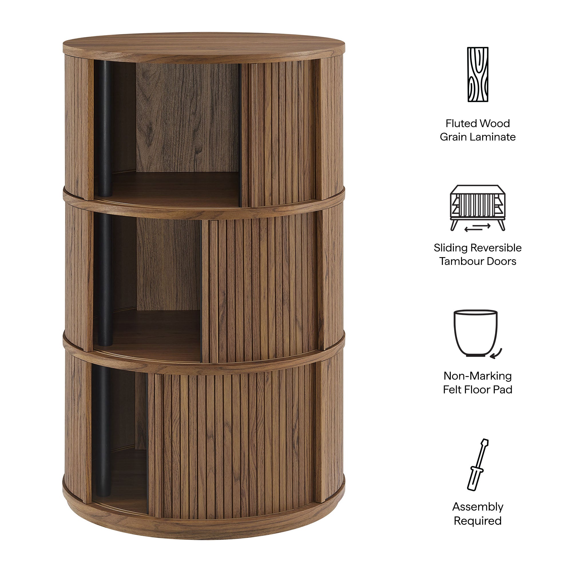 Clement Round Pedestal Stand Storage Table With Sliding Tambour Doors