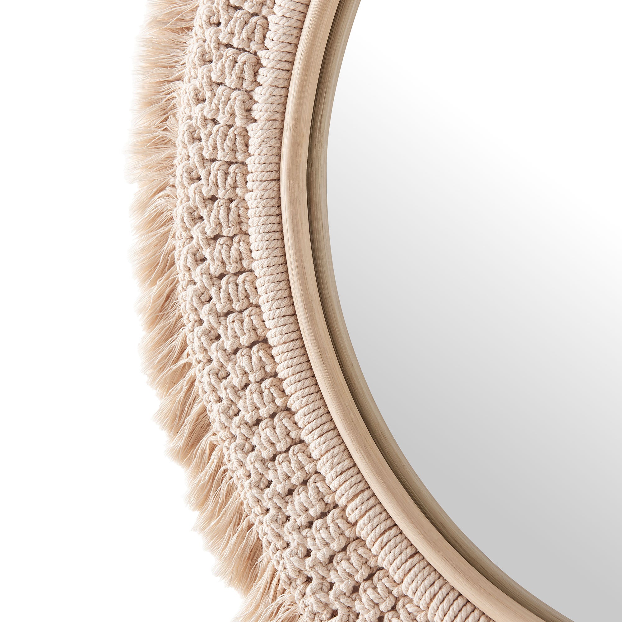 Jade Round Rattan Macrame Wall Mirror