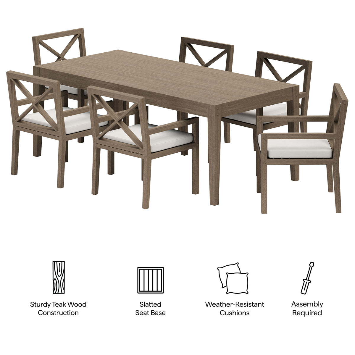 Northlake 7-Piece Outdoor Patio Teak Wood Dining Set