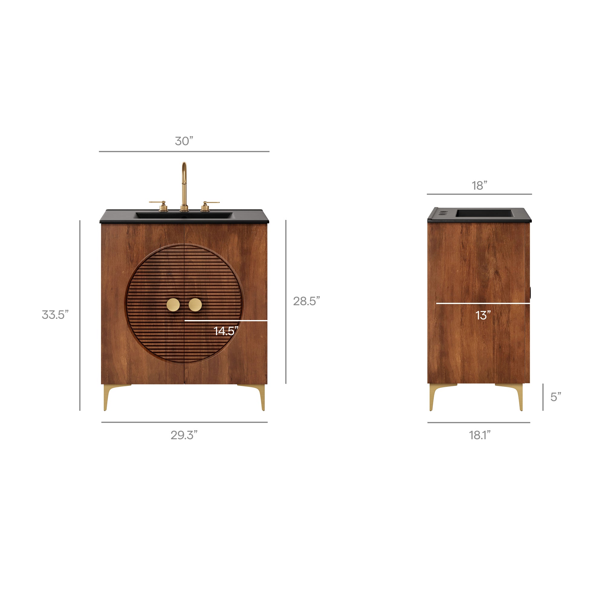 Vernon 30" Fluted Wood Vanity Cabinet With Sink