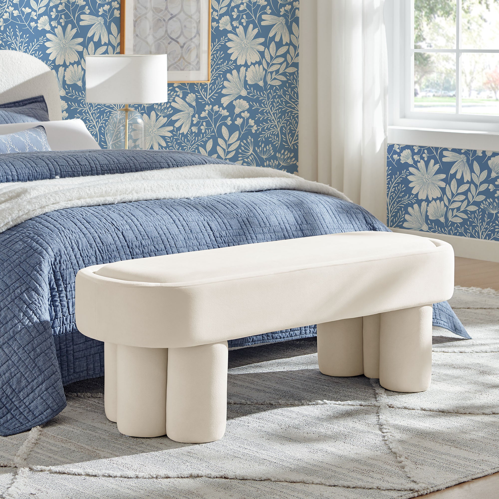 Mossi Oval Performance Velvet Accent Bench