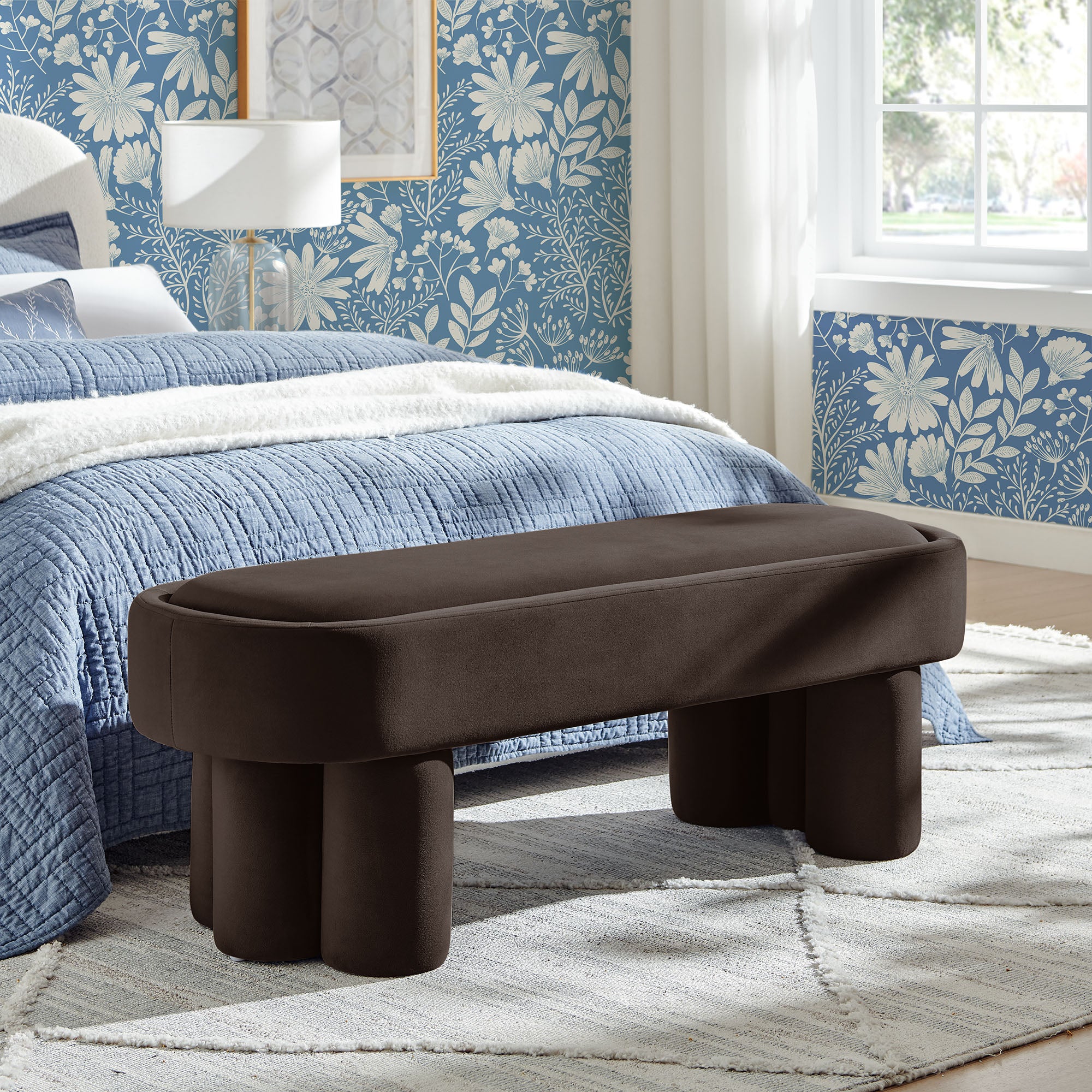 Mossi Oval Performance Velvet Accent Bench